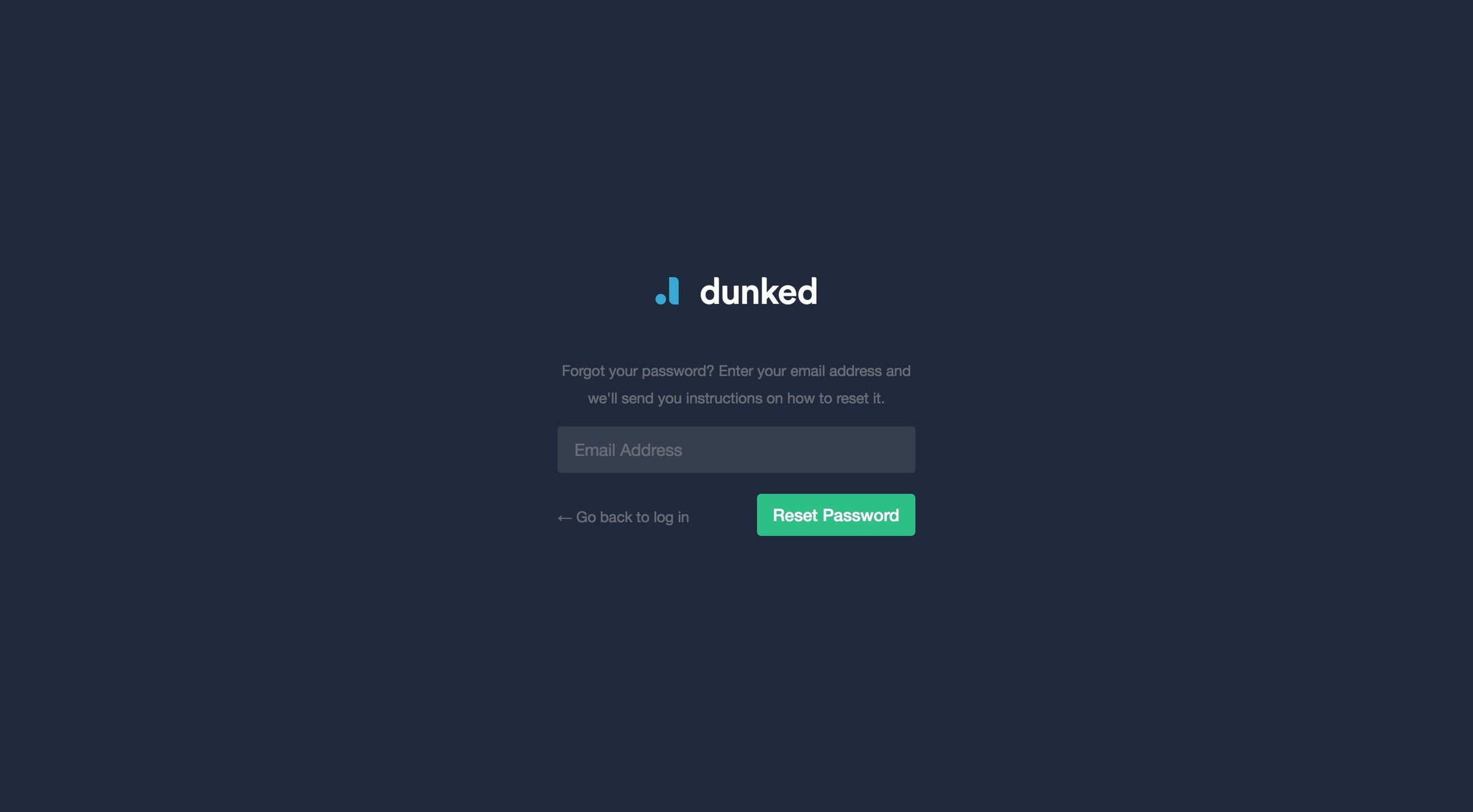 Dunked - Password reset screen