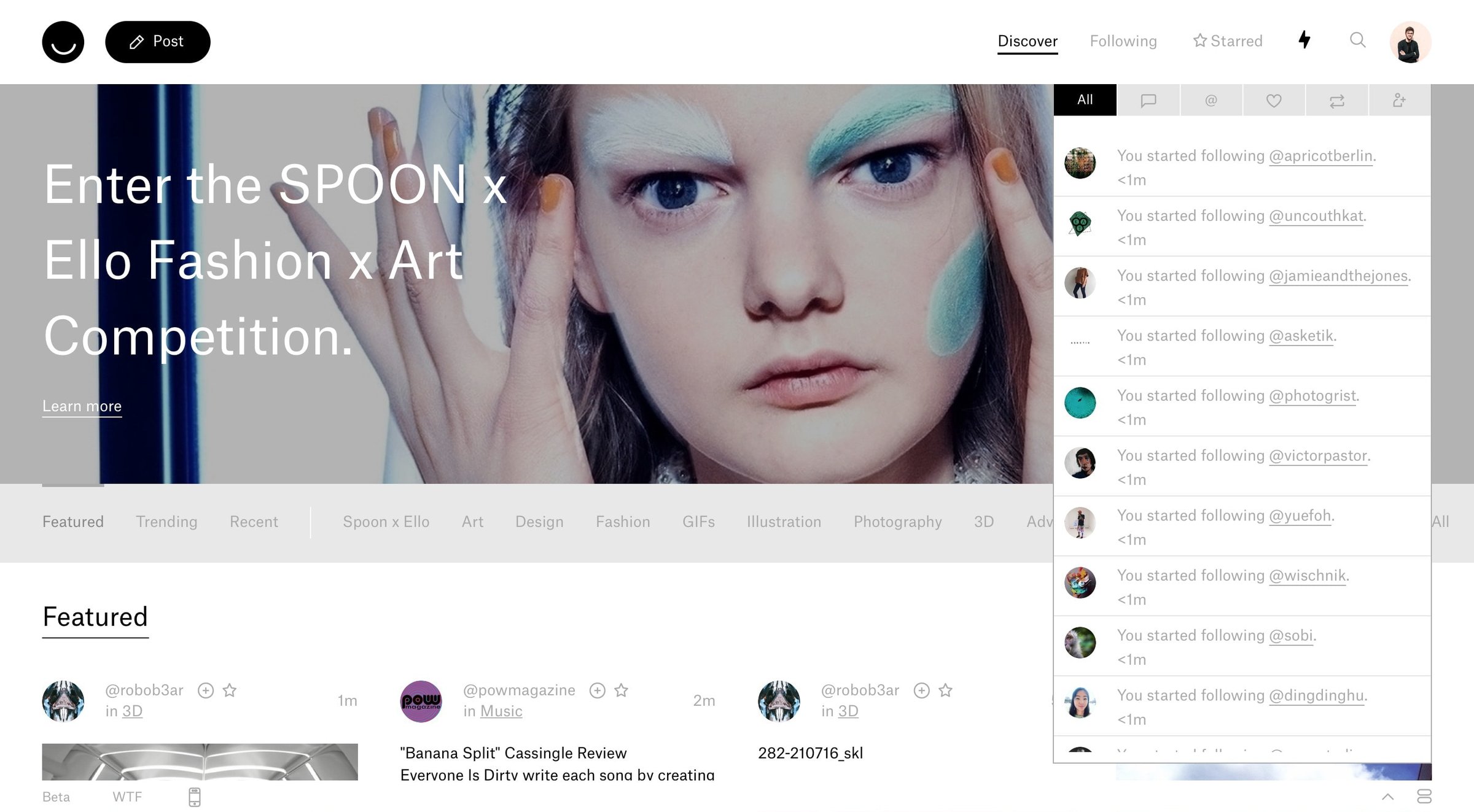 Ello - Notifications screen