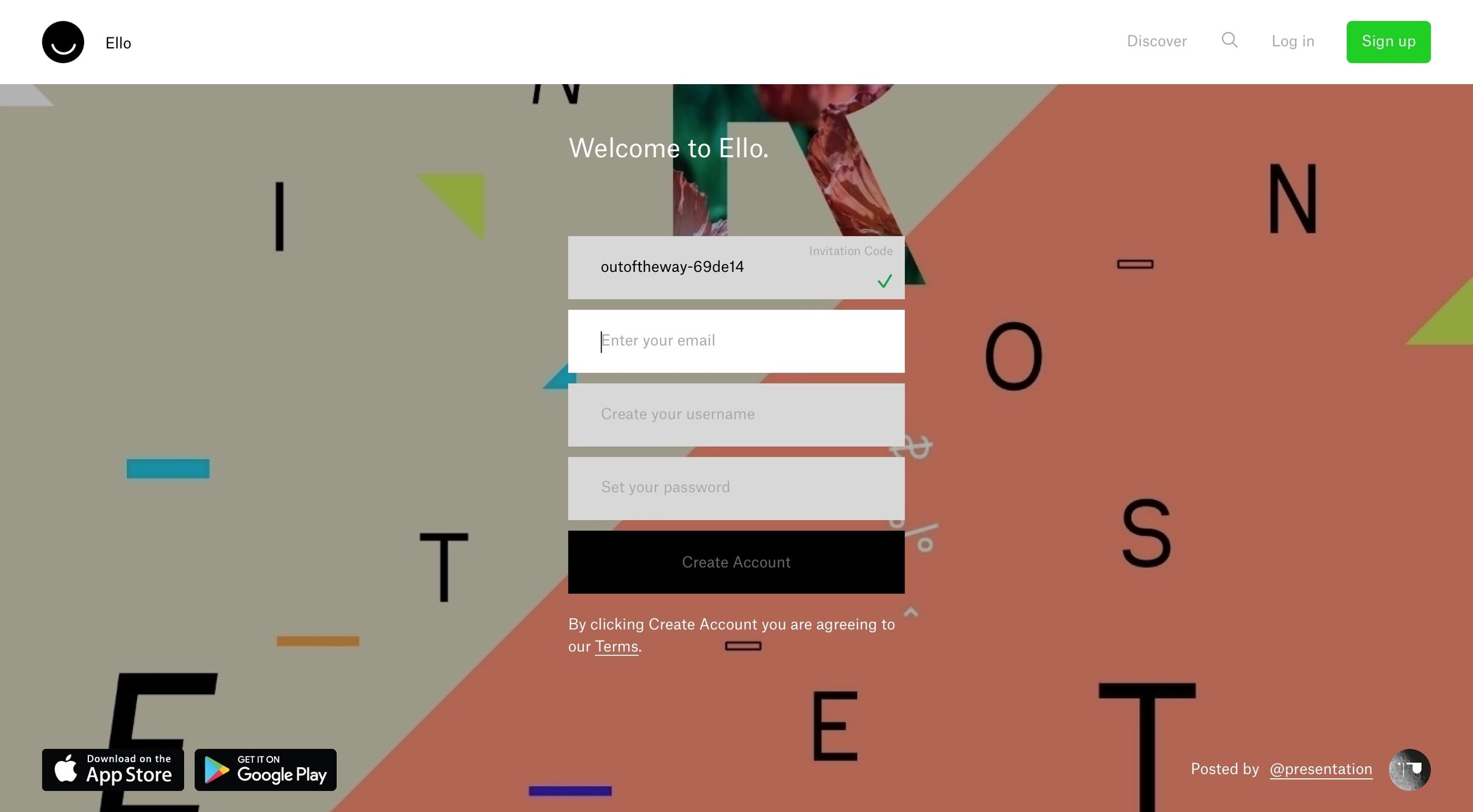 Ello - Sign up screen