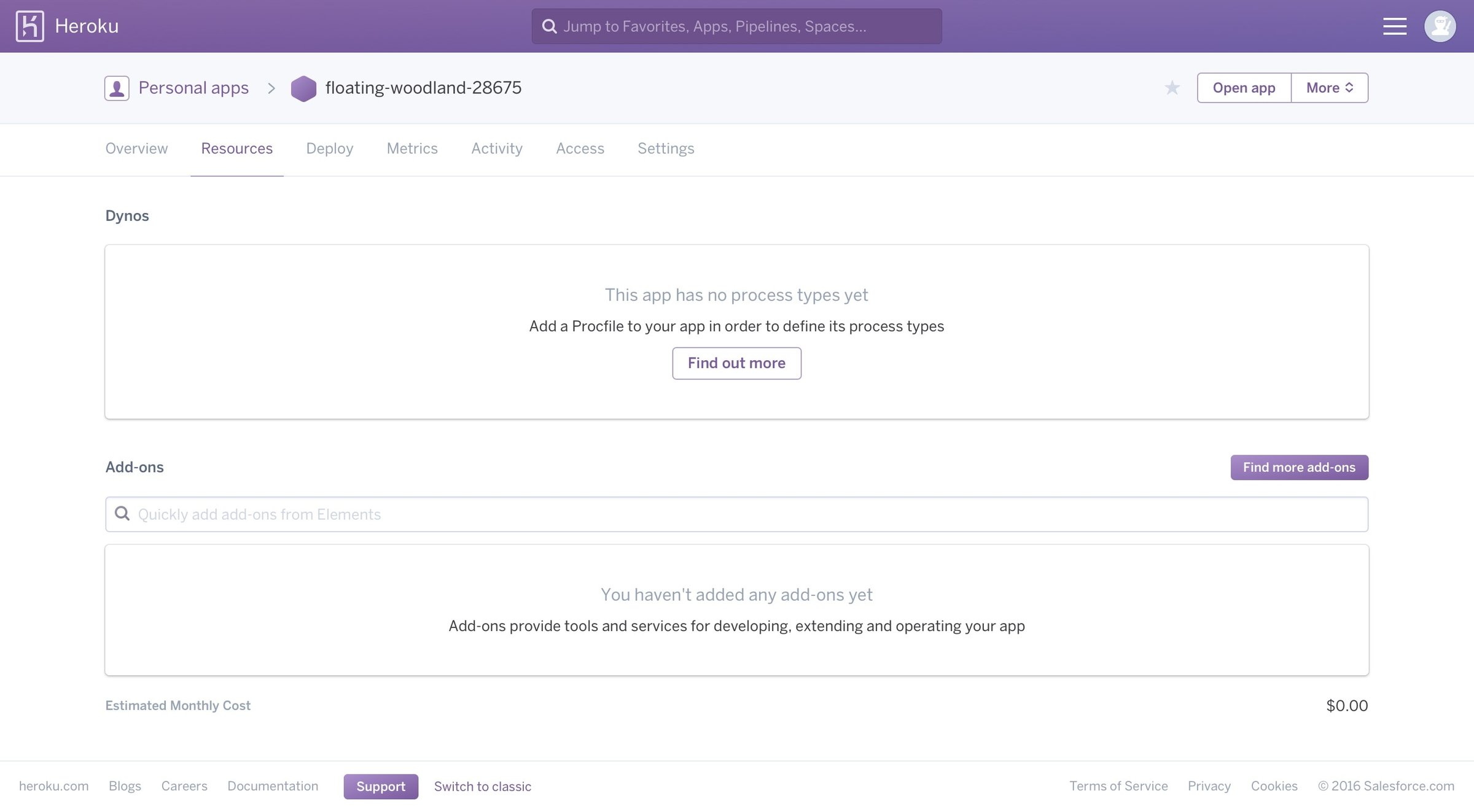 Heroku - Empty state screen