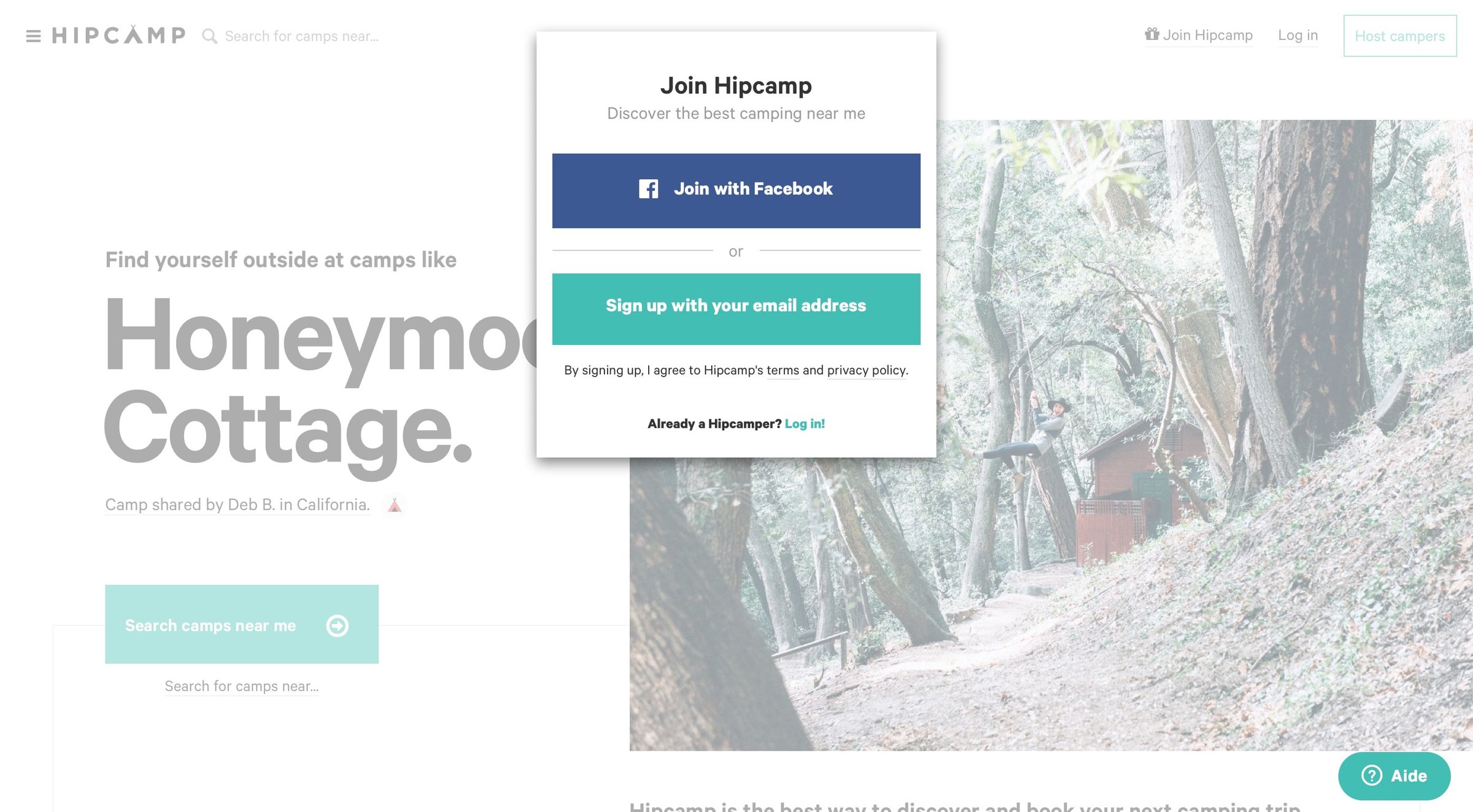 Hipcamp - Sign up screen