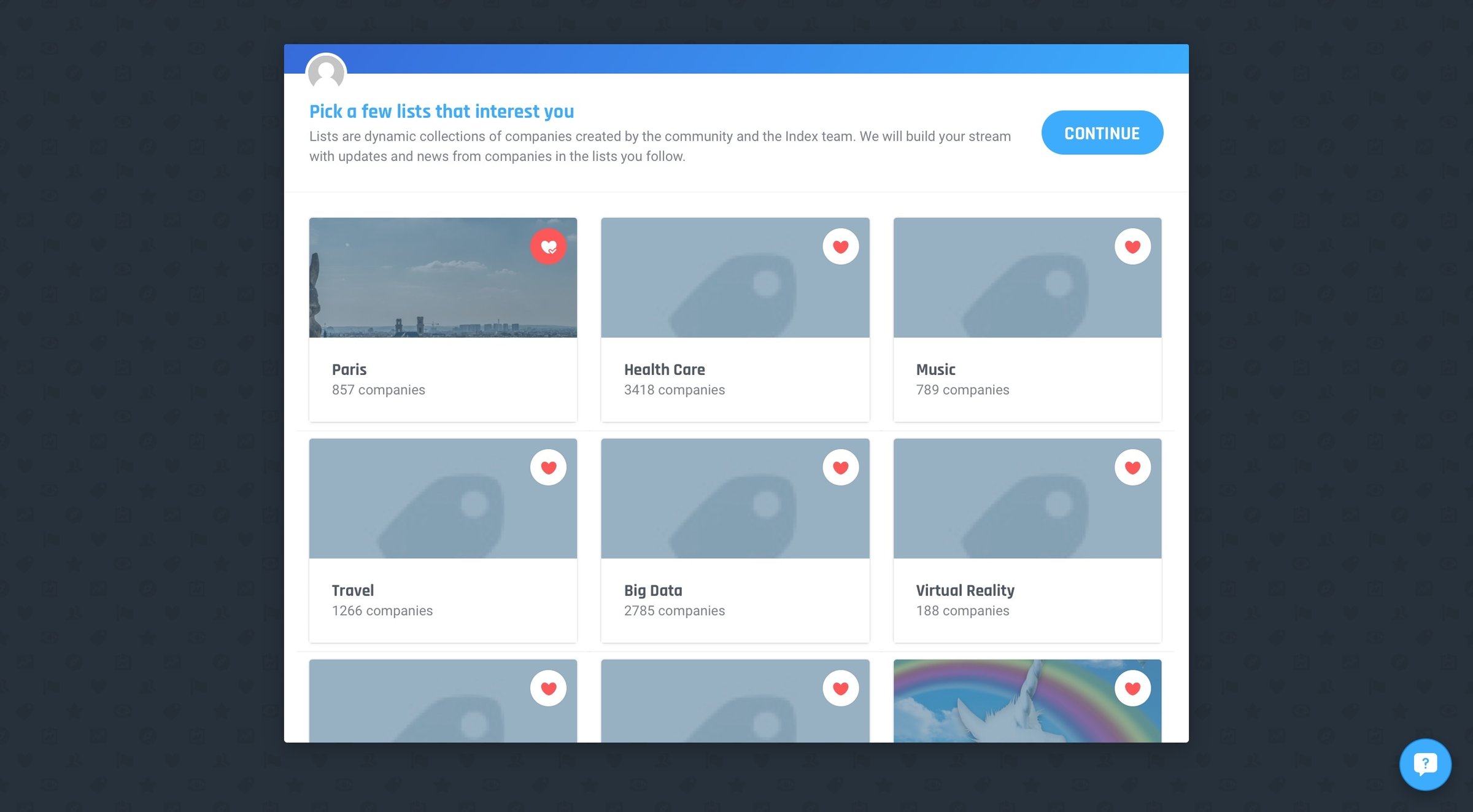 Index - Onboarding screen