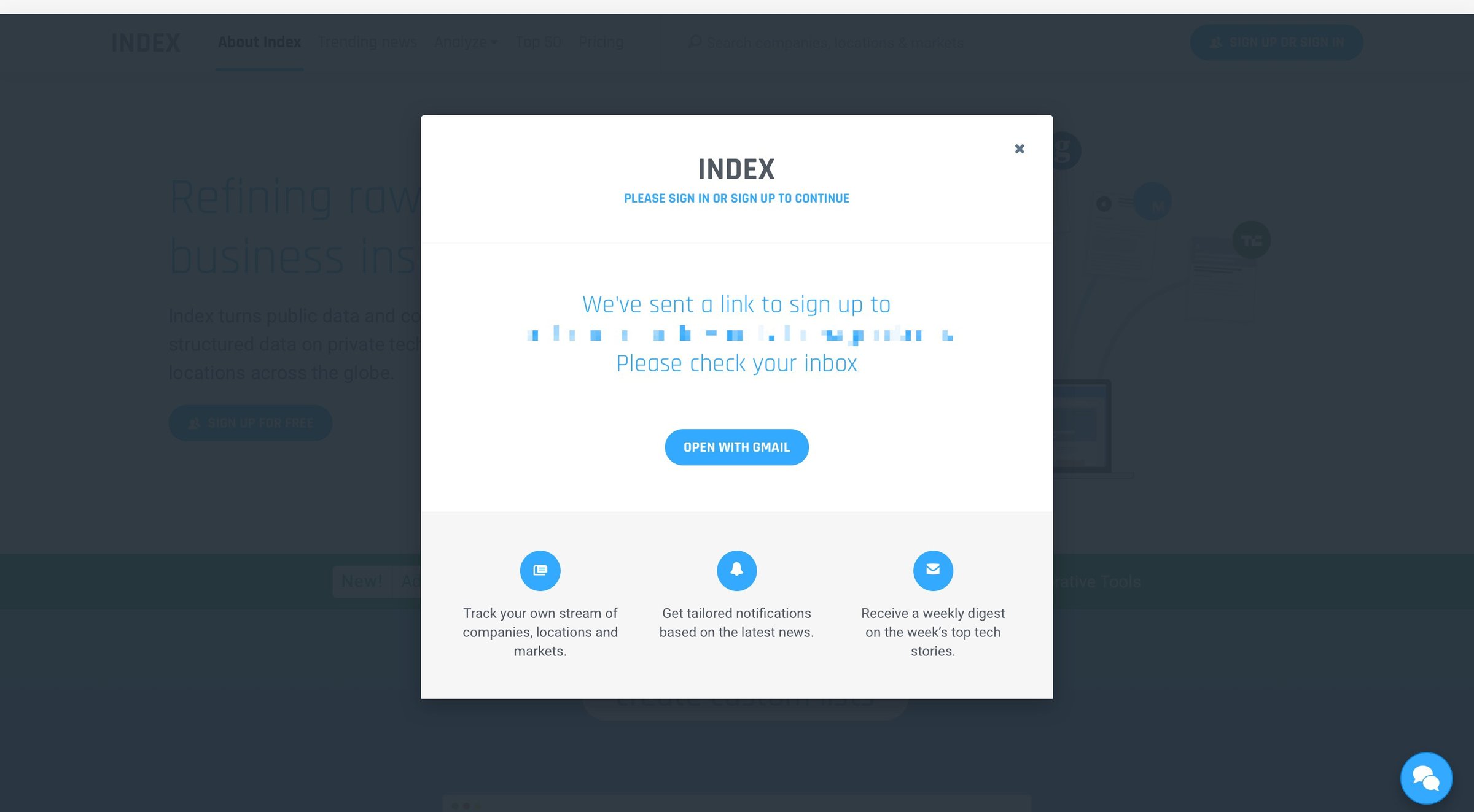 Index - Sign up screen