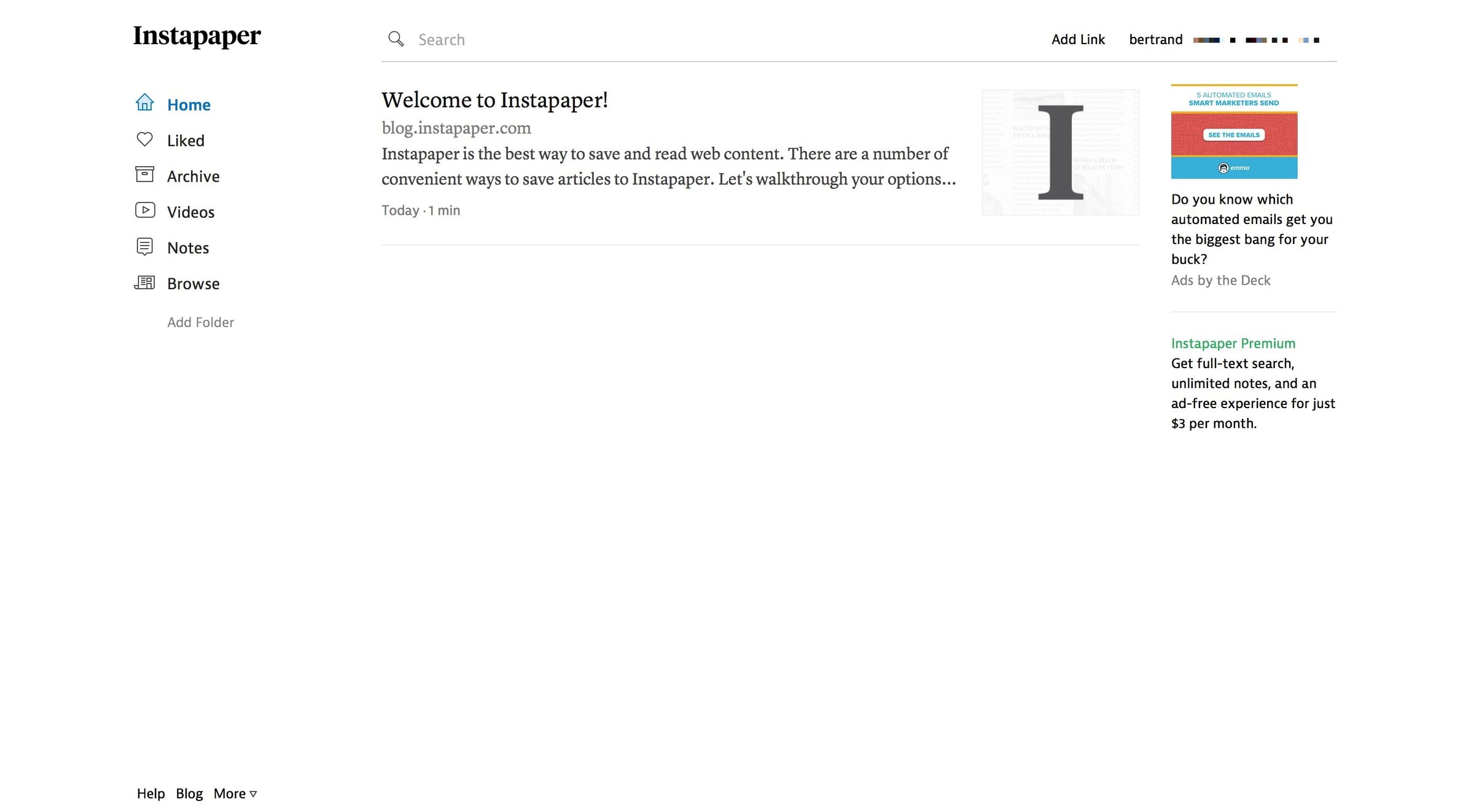 Instapaper - Home screen