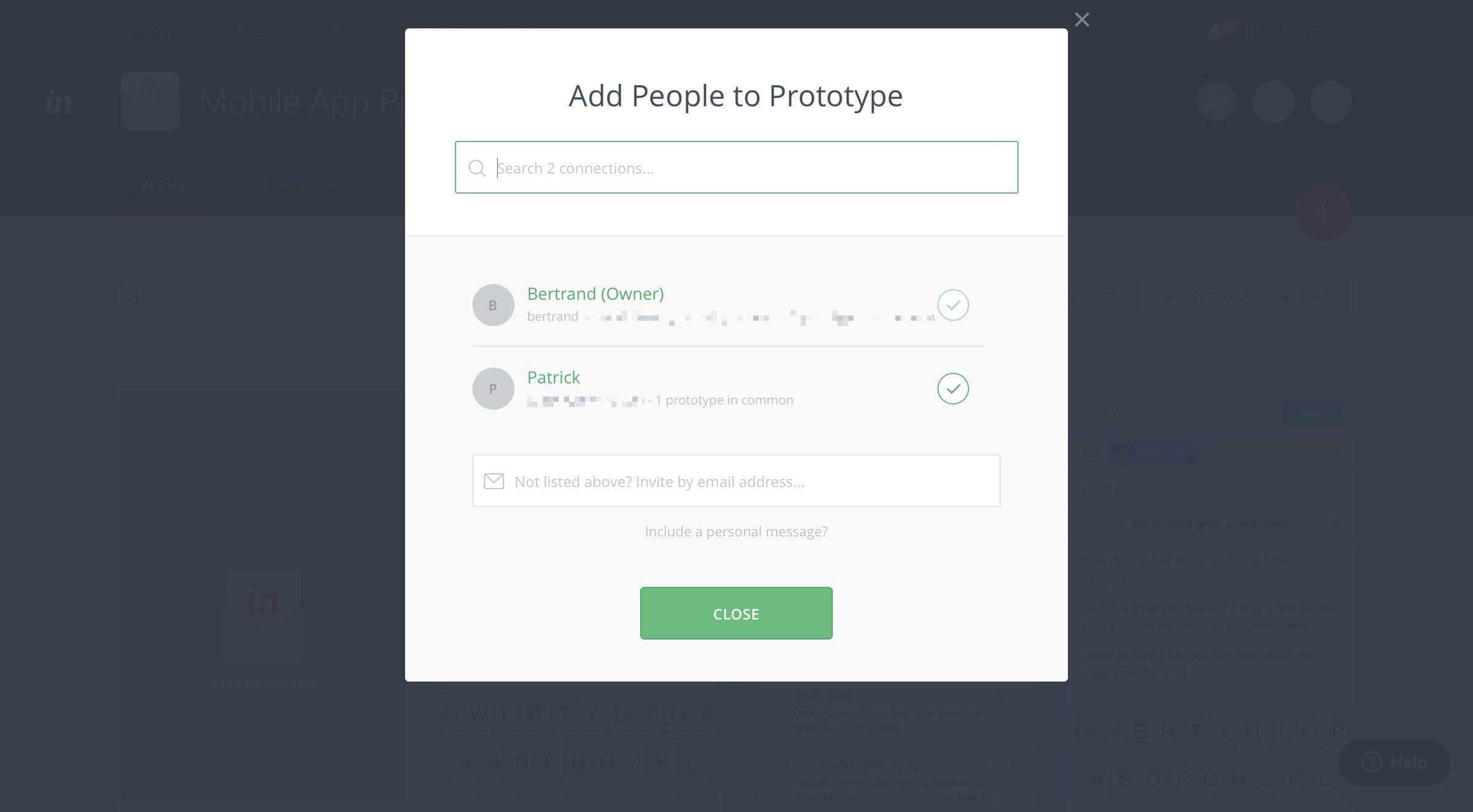 Invision - Team screen