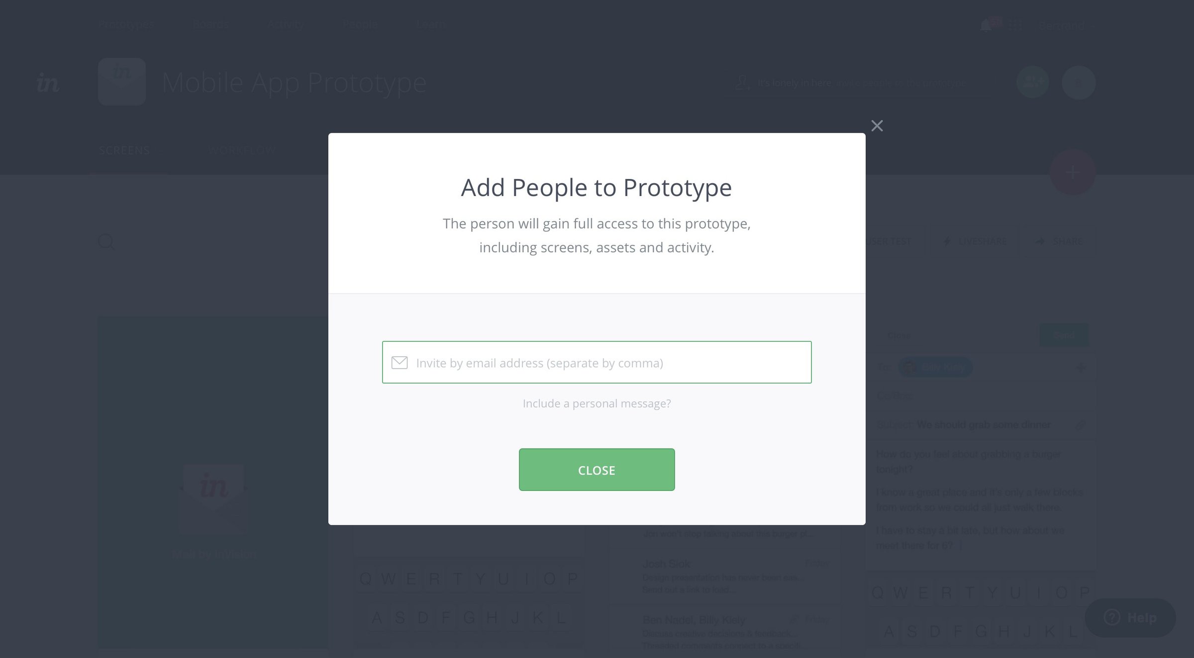 Invision - Team screen