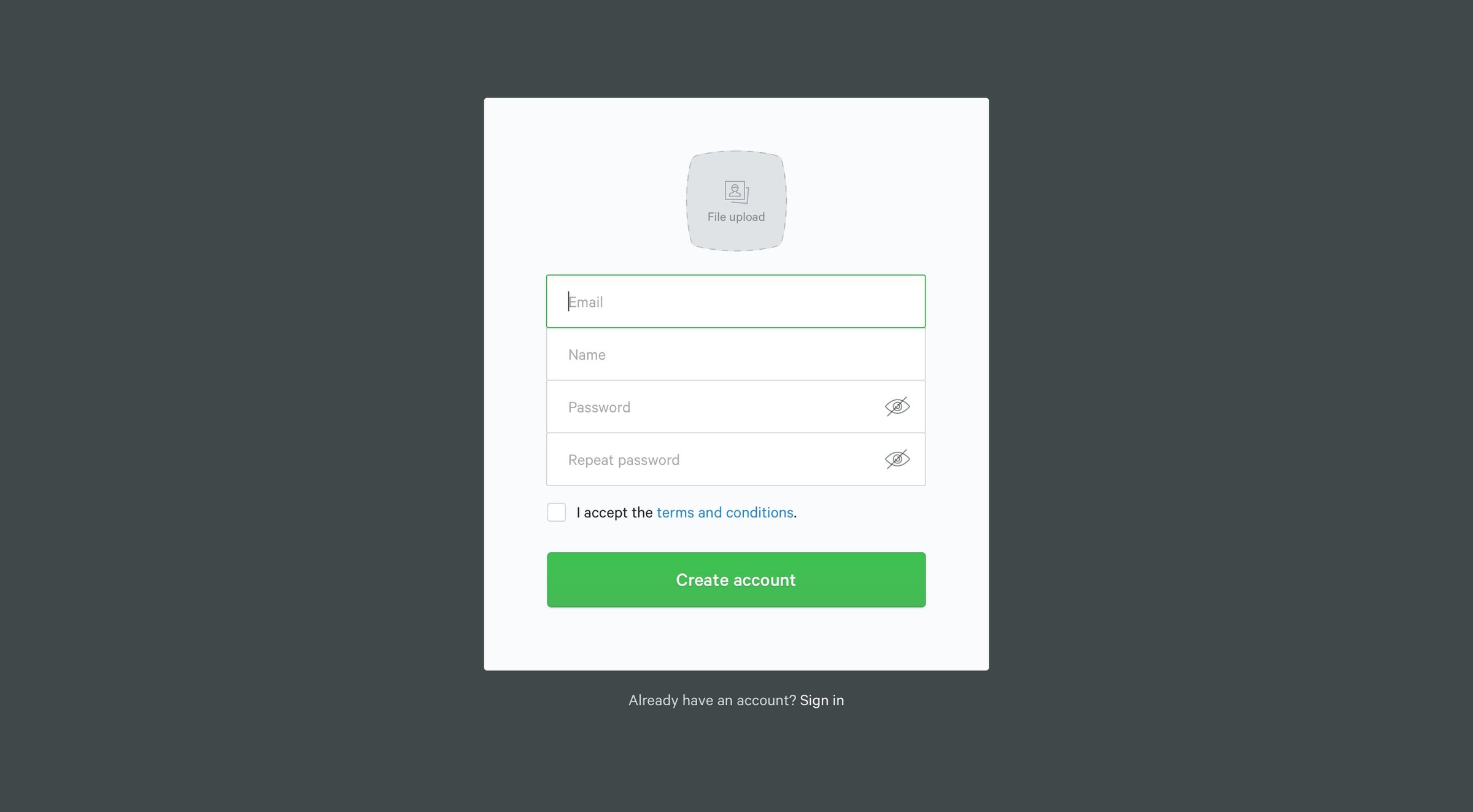 Mango - Sign up screen