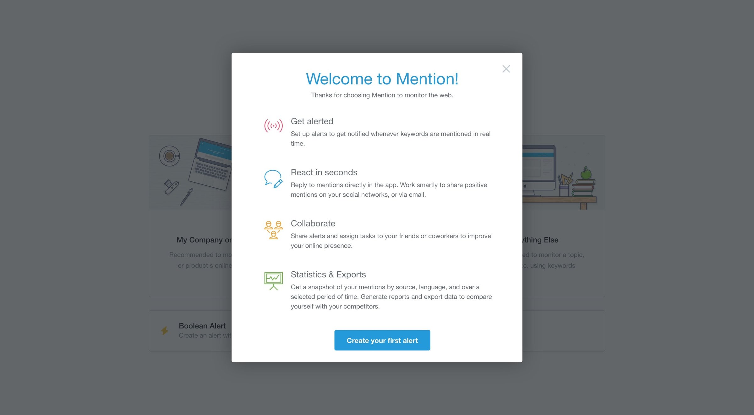 Mention - Onboarding screen