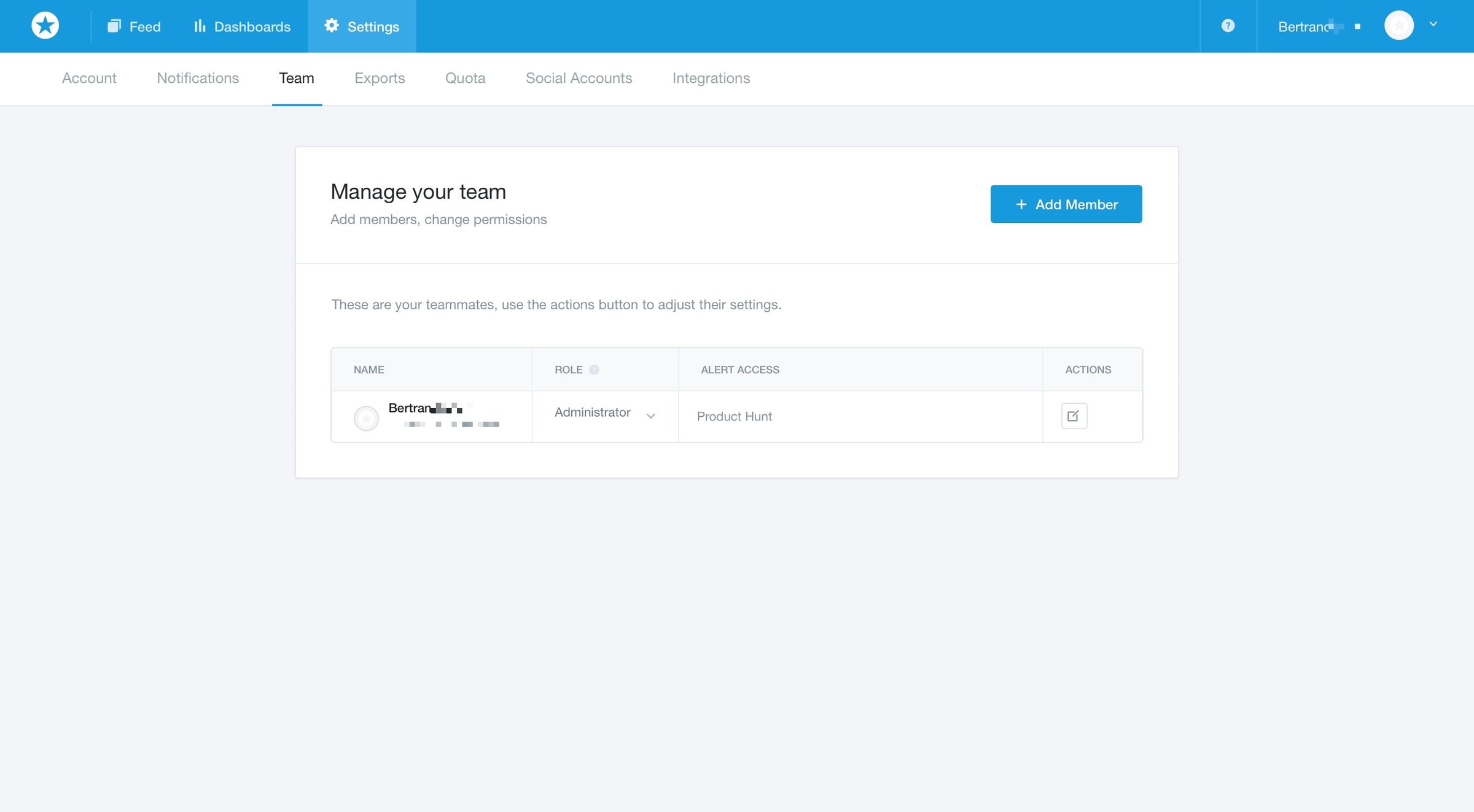 Mention - Settings screen