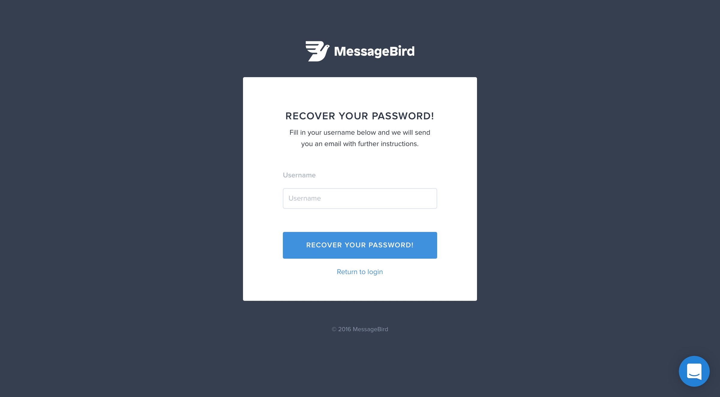 MessageBird - Password reset screen