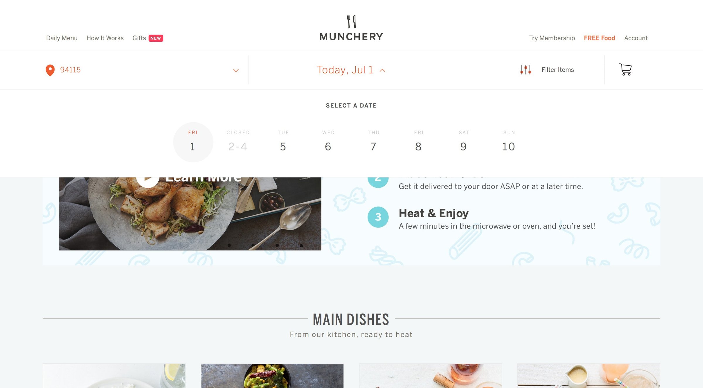 Munchery - Calendar screen