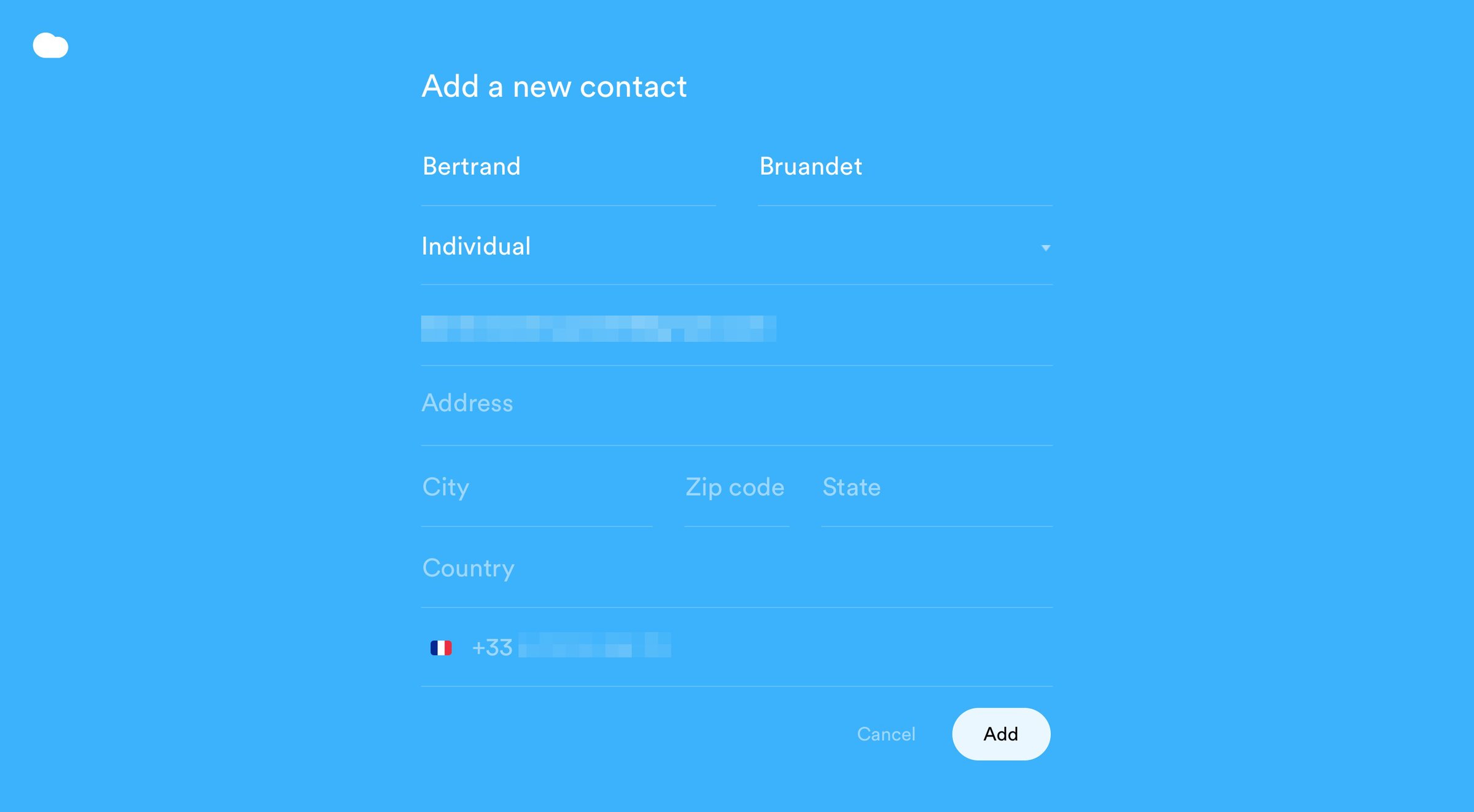 Nuage - Create screen