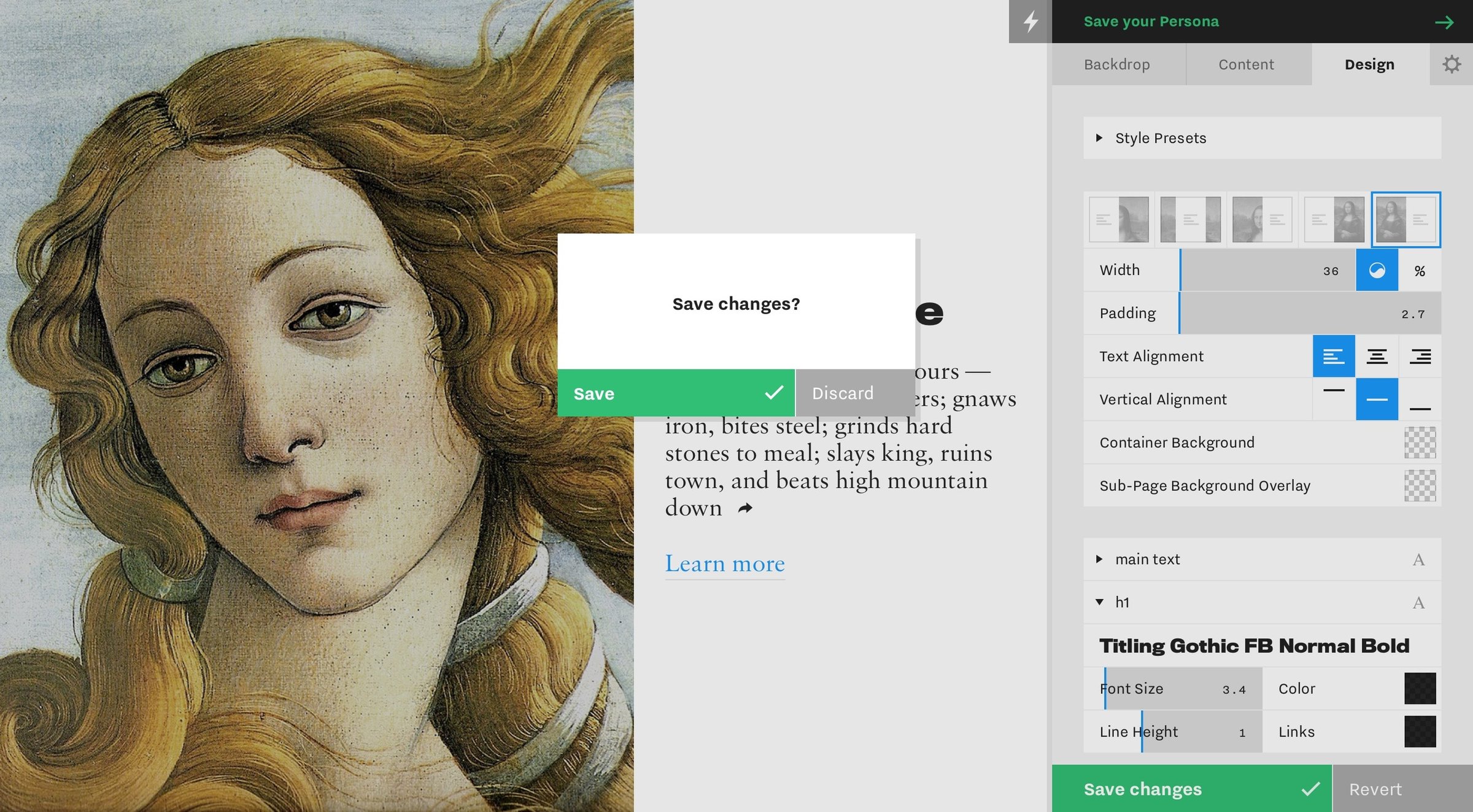 Persona - Popover screen