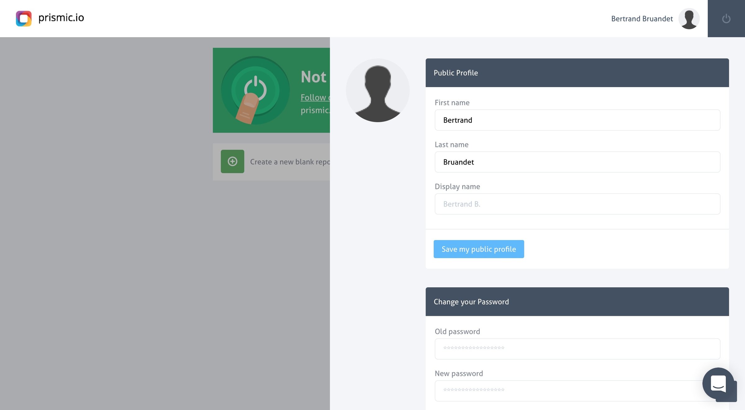 Prismic - Settings screen