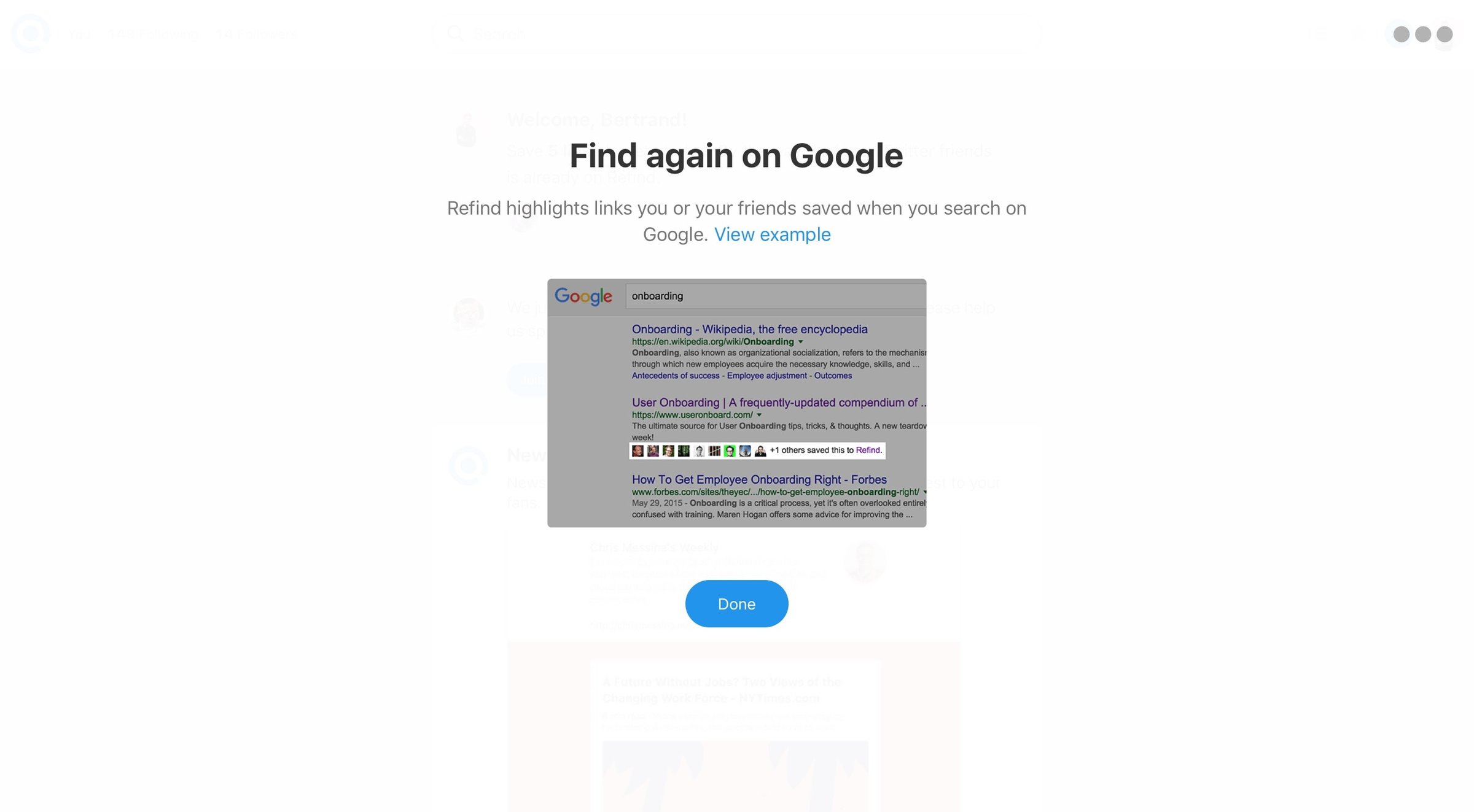 Refind - Onboarding screen