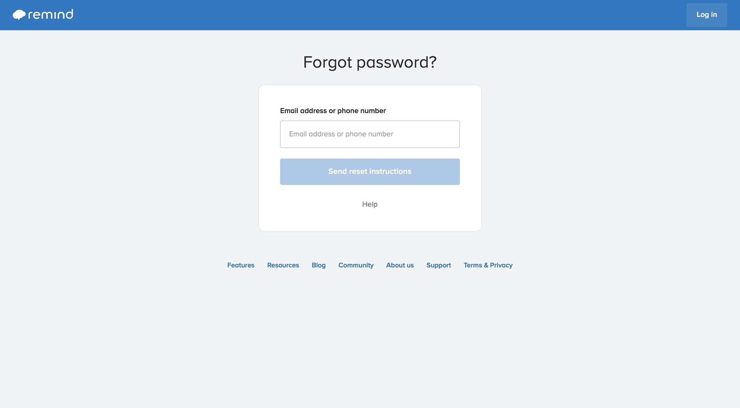 Remind - Password reset screen
