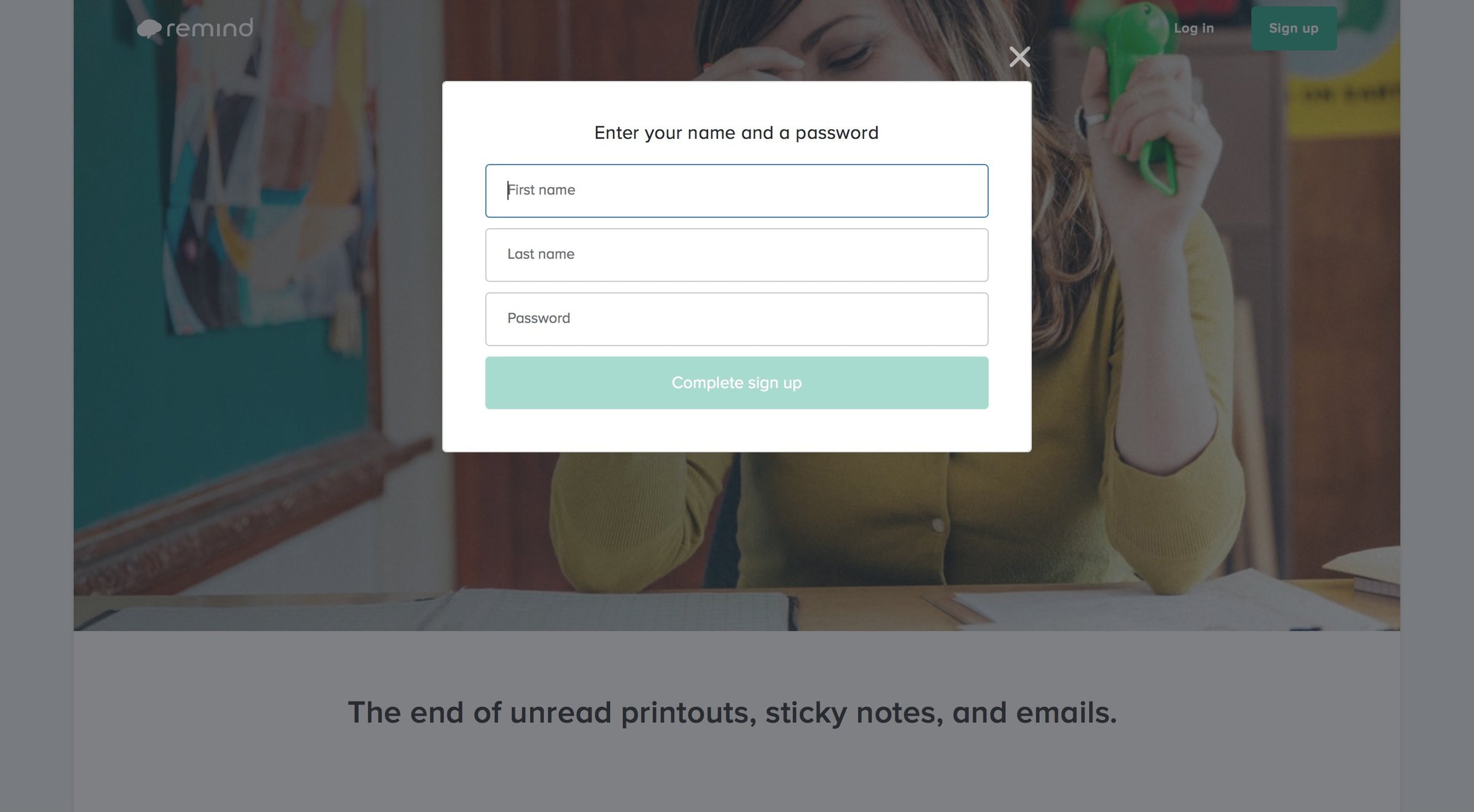 Remind - Sign up screen