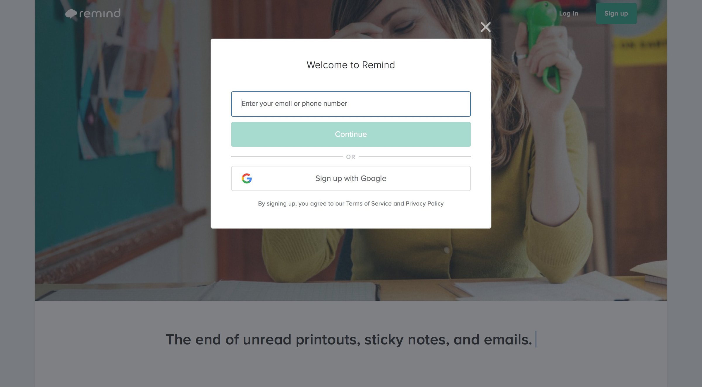Remind - Sign up screen