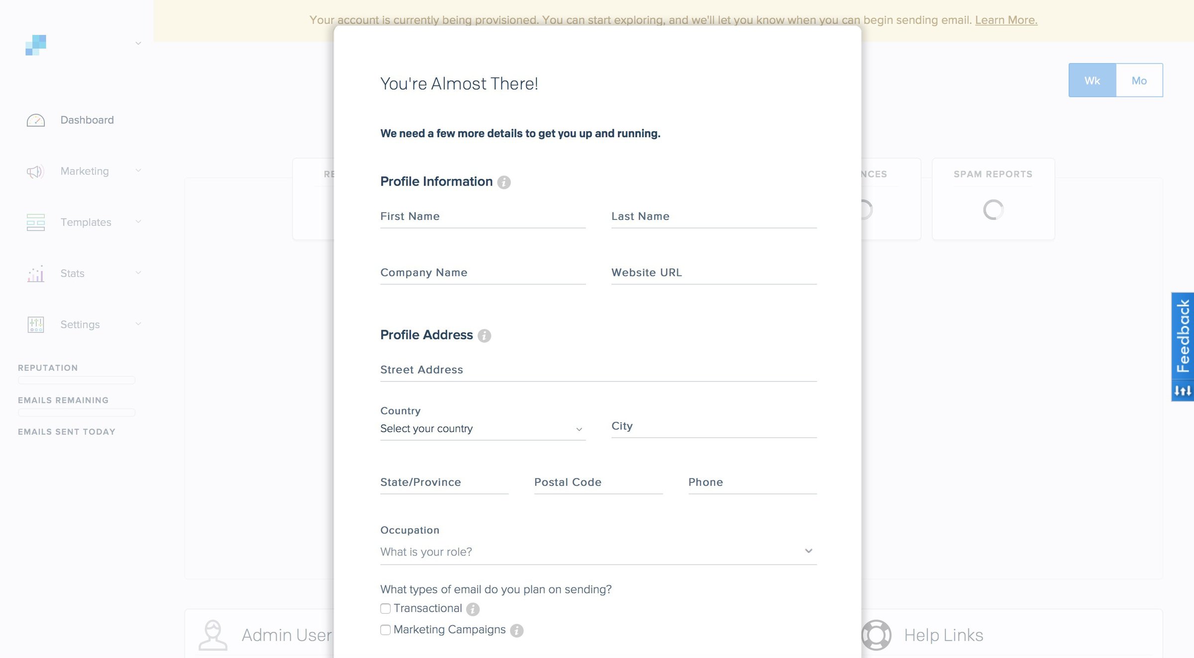 Sendgrid - Onboarding screen