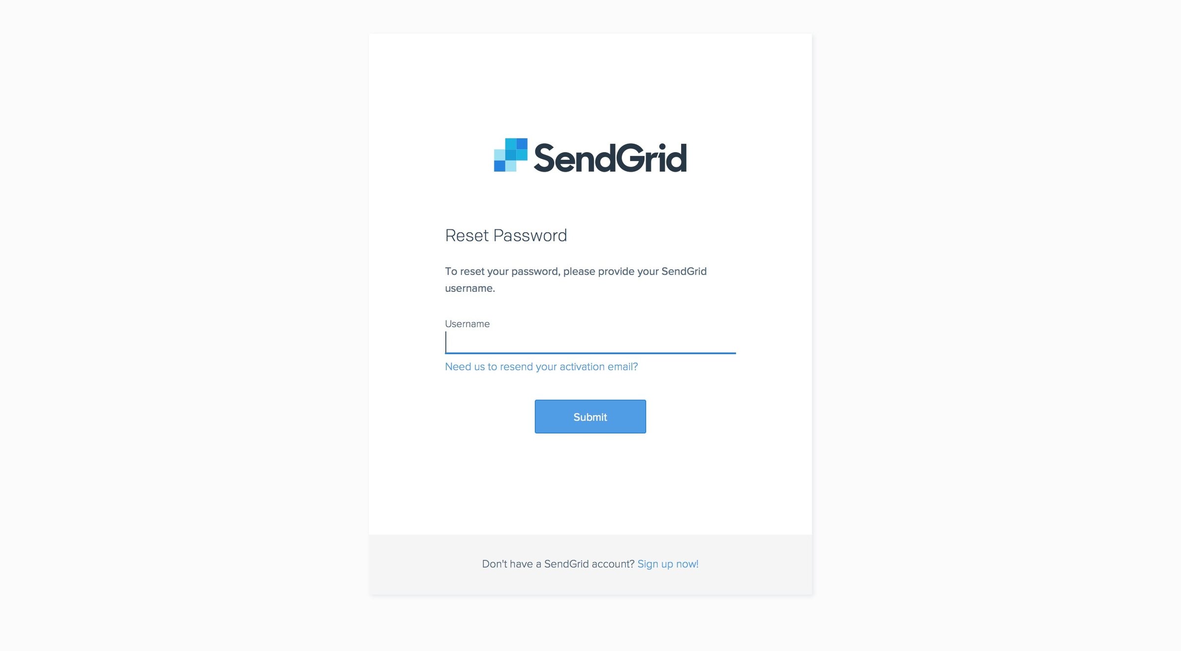 Sendgrid - Password reset screen