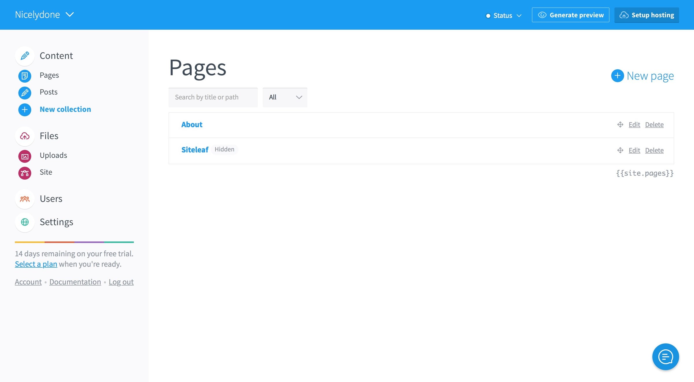 Siteleaf - List screen