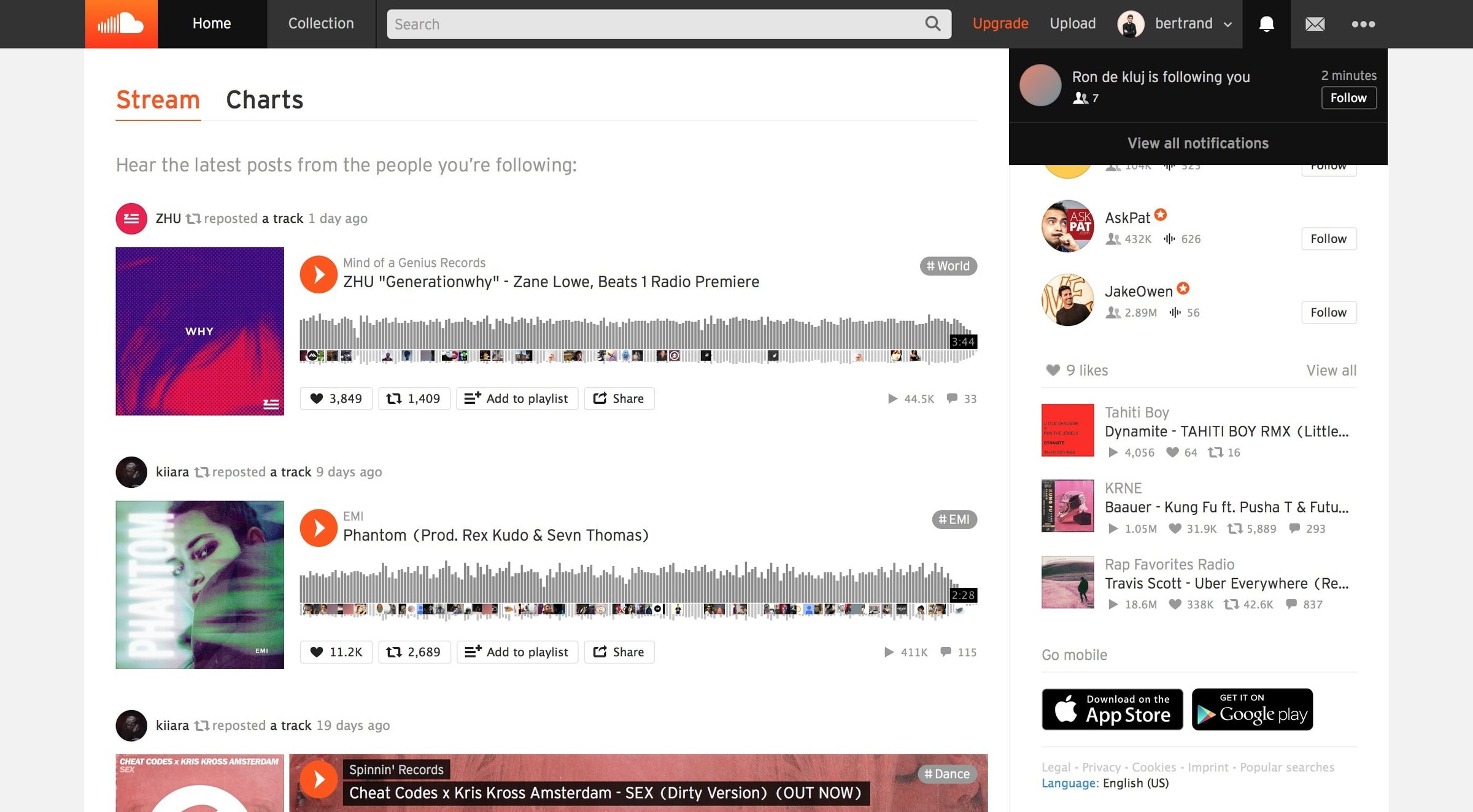 Soundcloud - Notifications screen