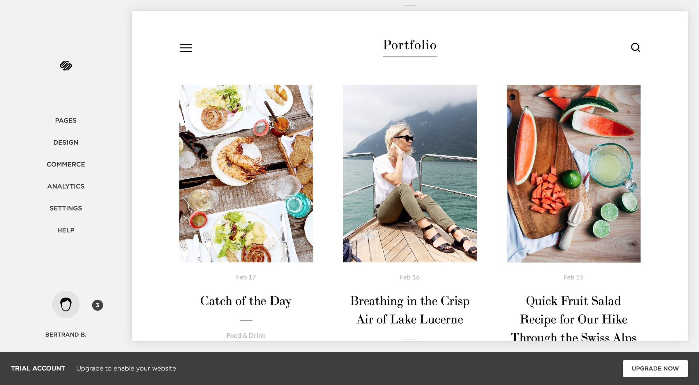 Squarespace - Home screen