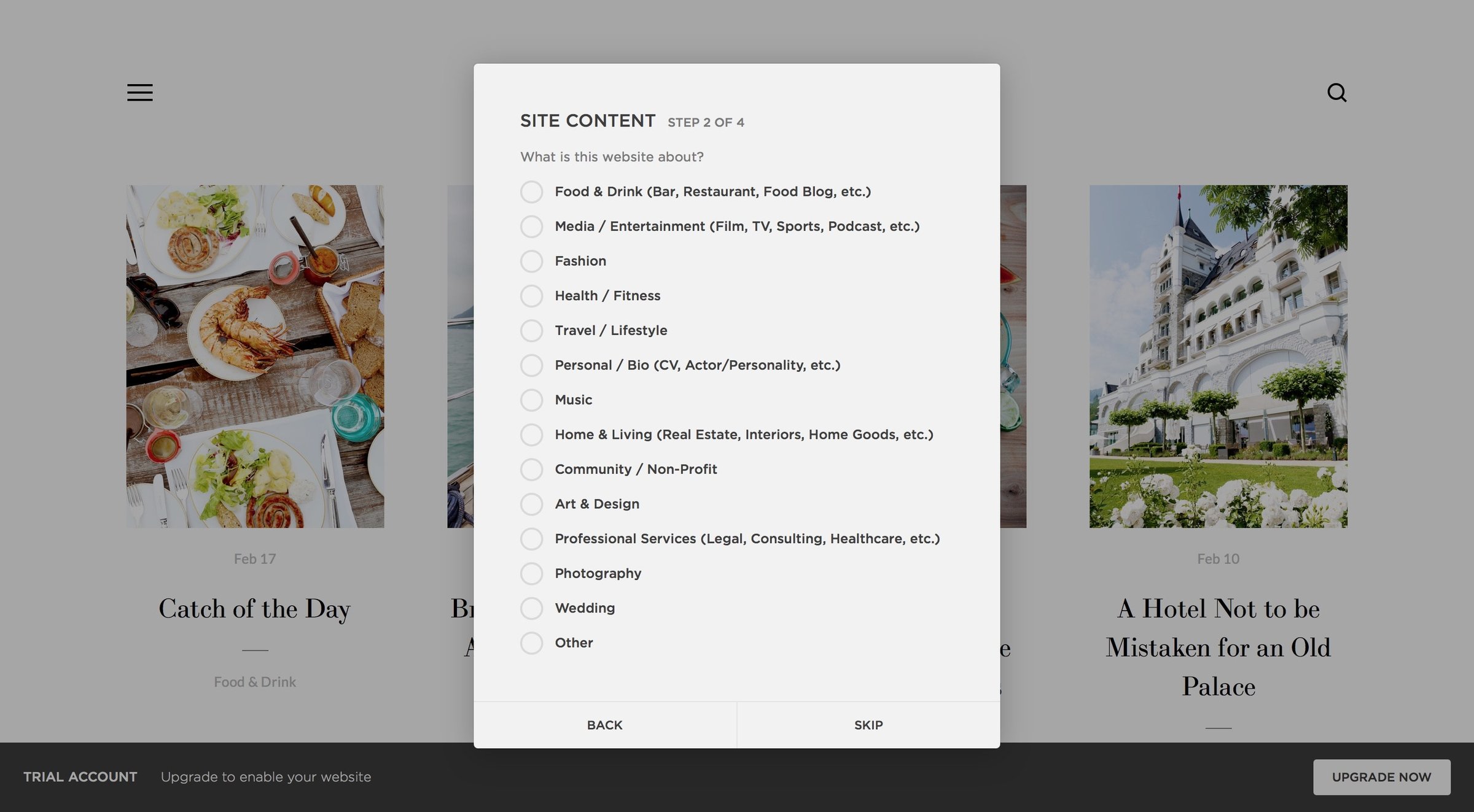 Squarespace - Onboarding screen