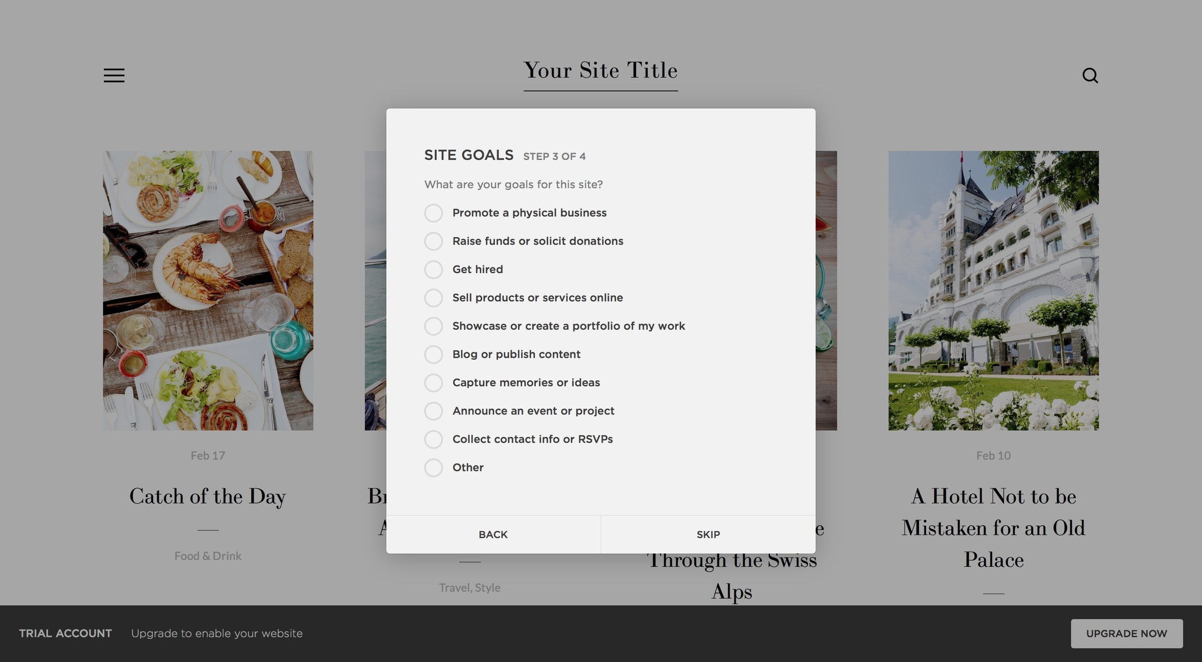 Squarespace - Onboarding screen