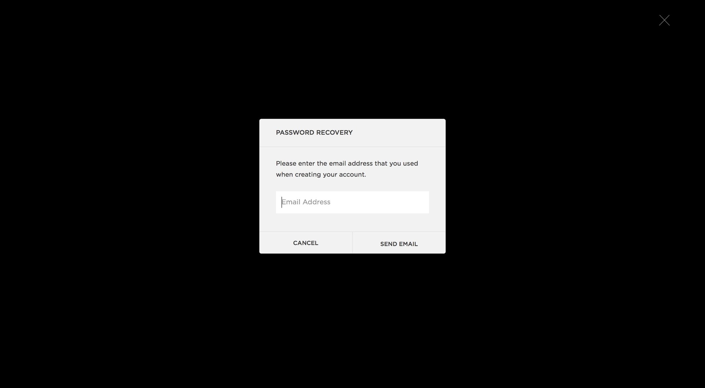 Squarespace - Password reset screen
