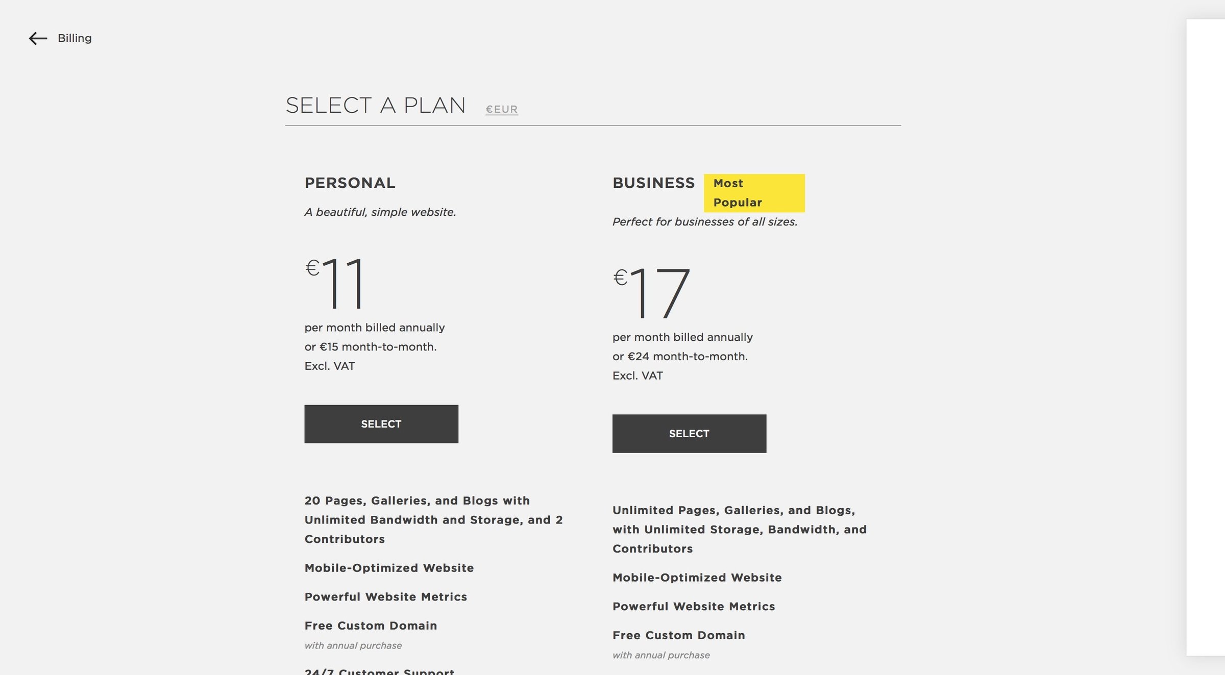 Plans from Squarespace
