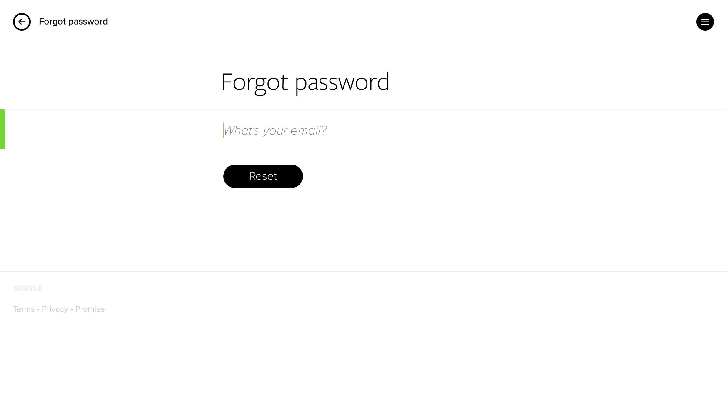 Svbtle - Password reset screen