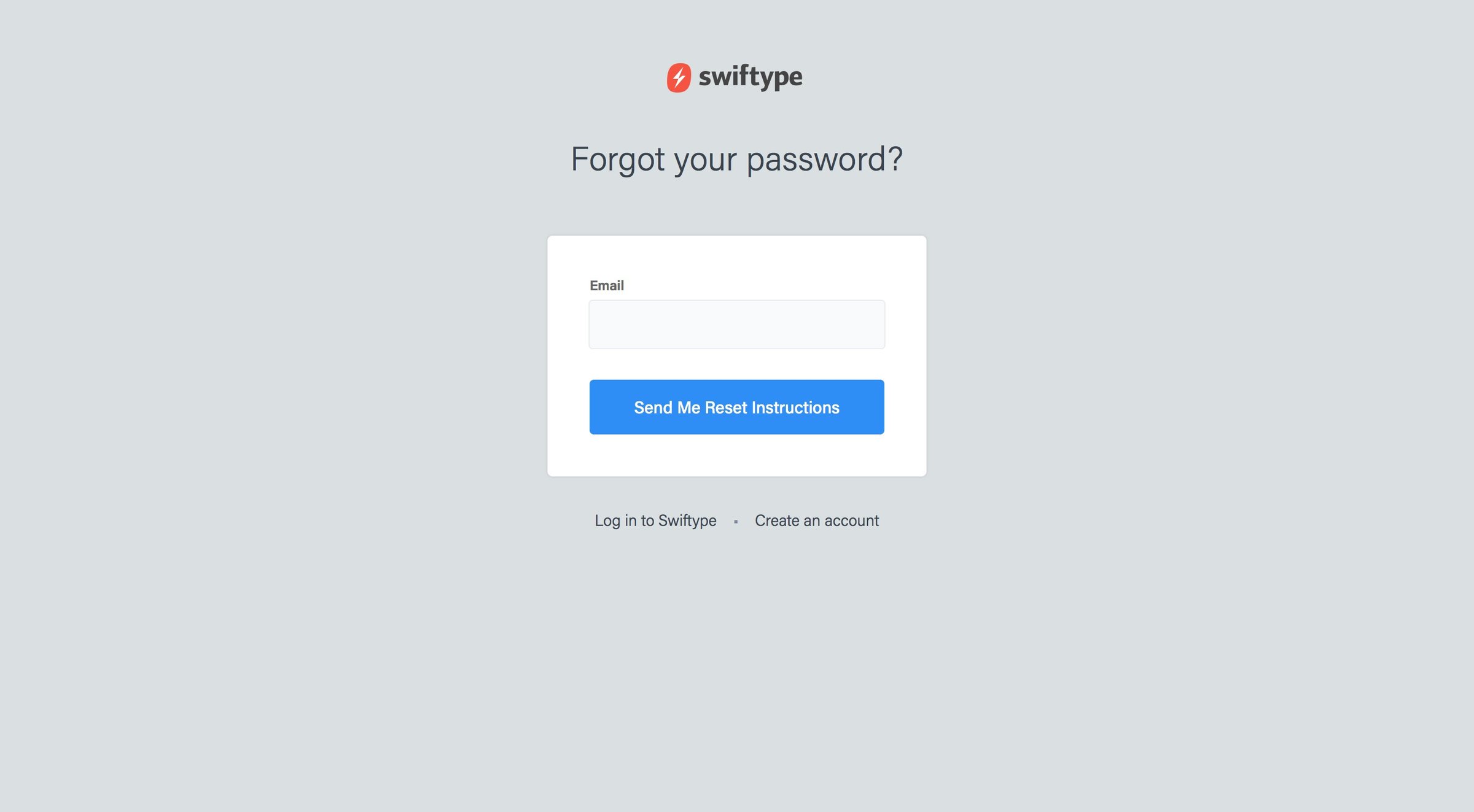 Swiftype - Password reset screen