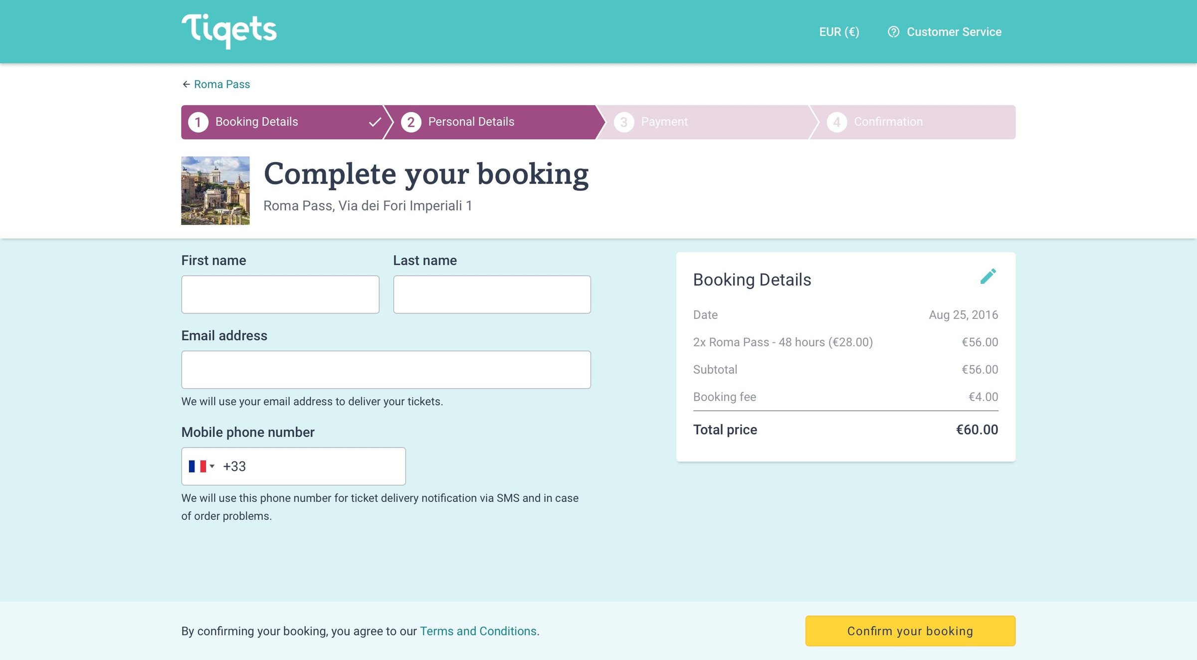 Tiqets - Checkout screen