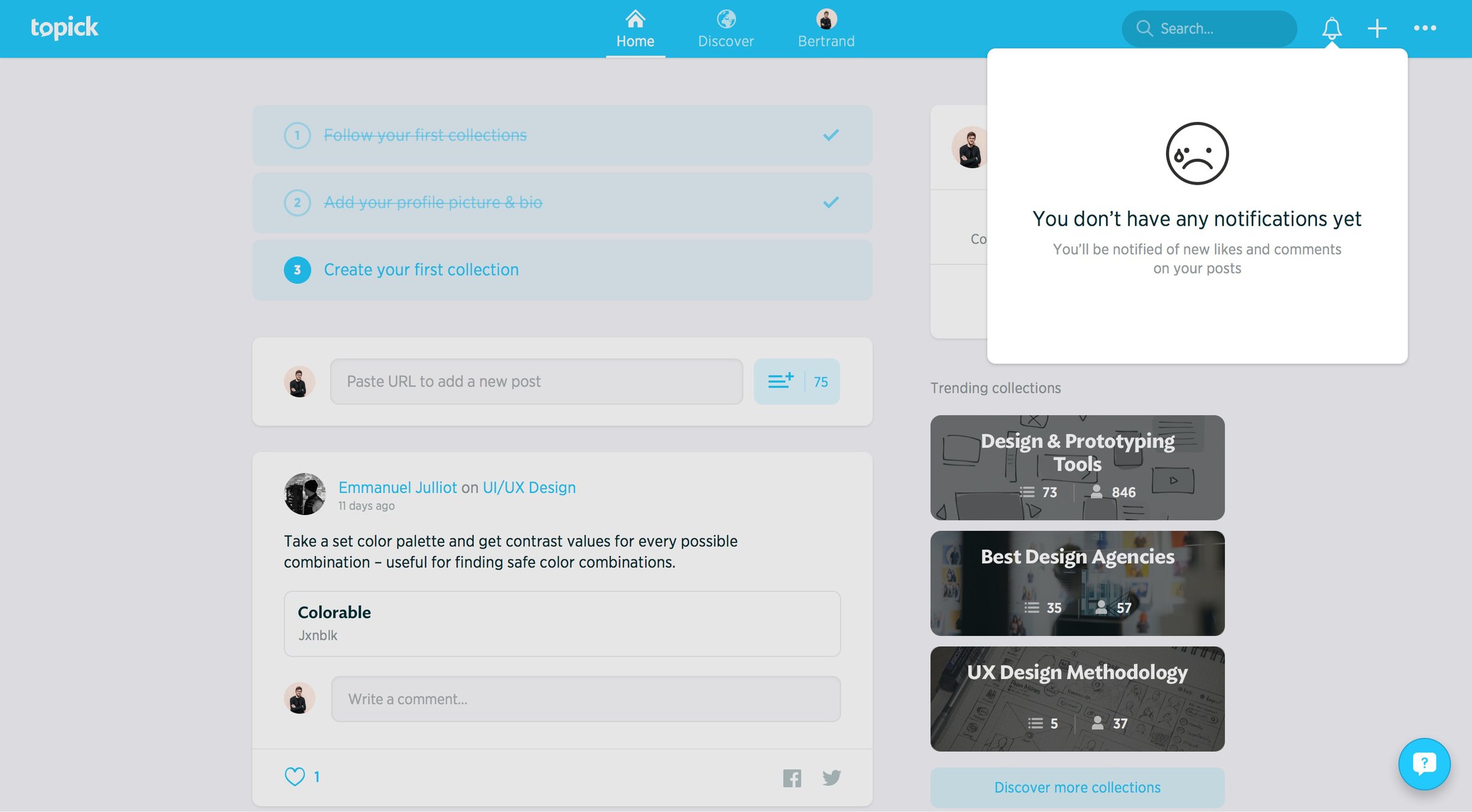 Topick - Notifications screen