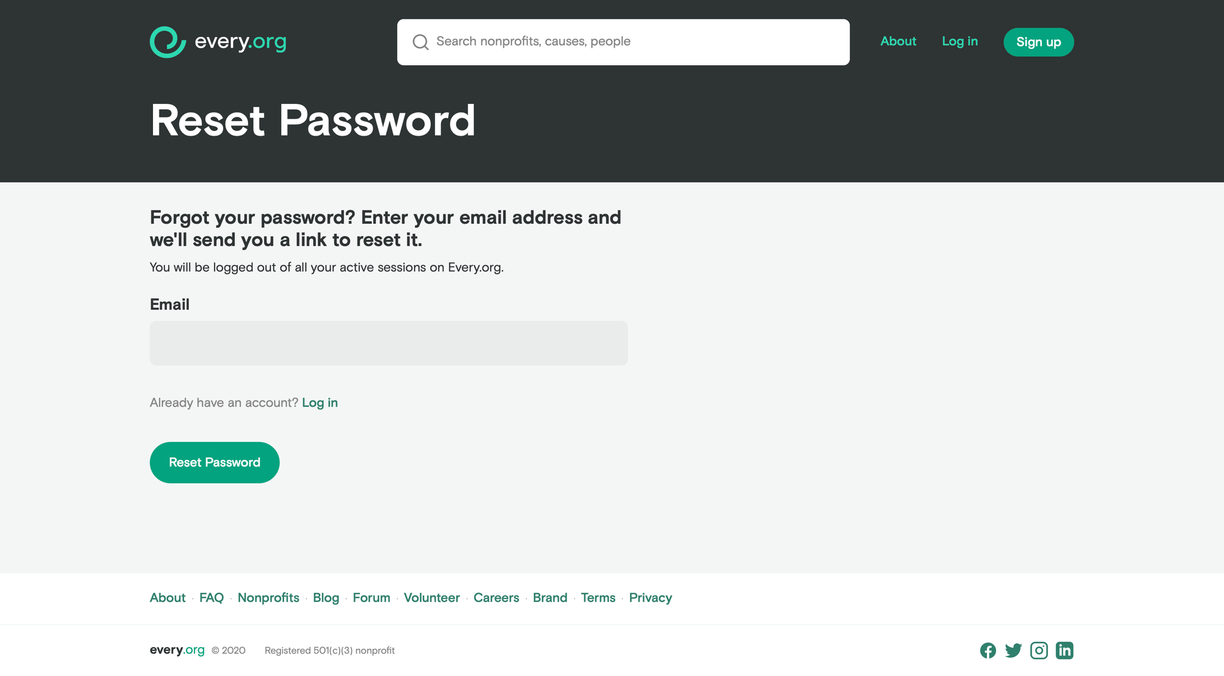 Every - Password reset screen