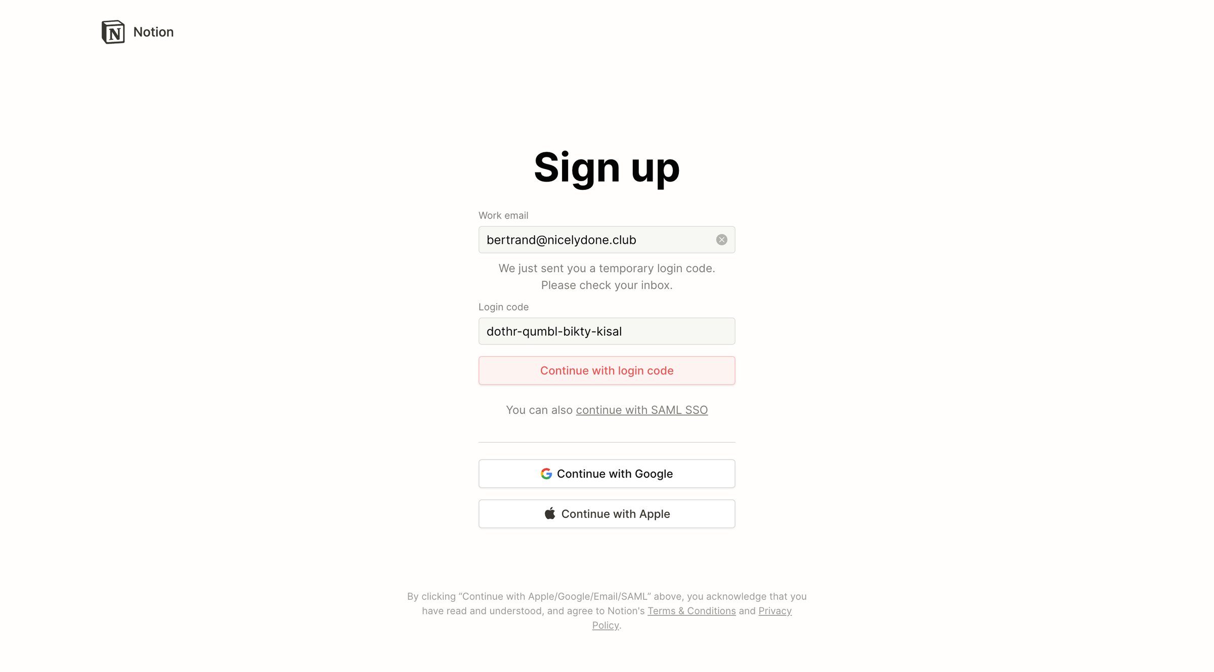 Notion - Notion - Sign up screen
