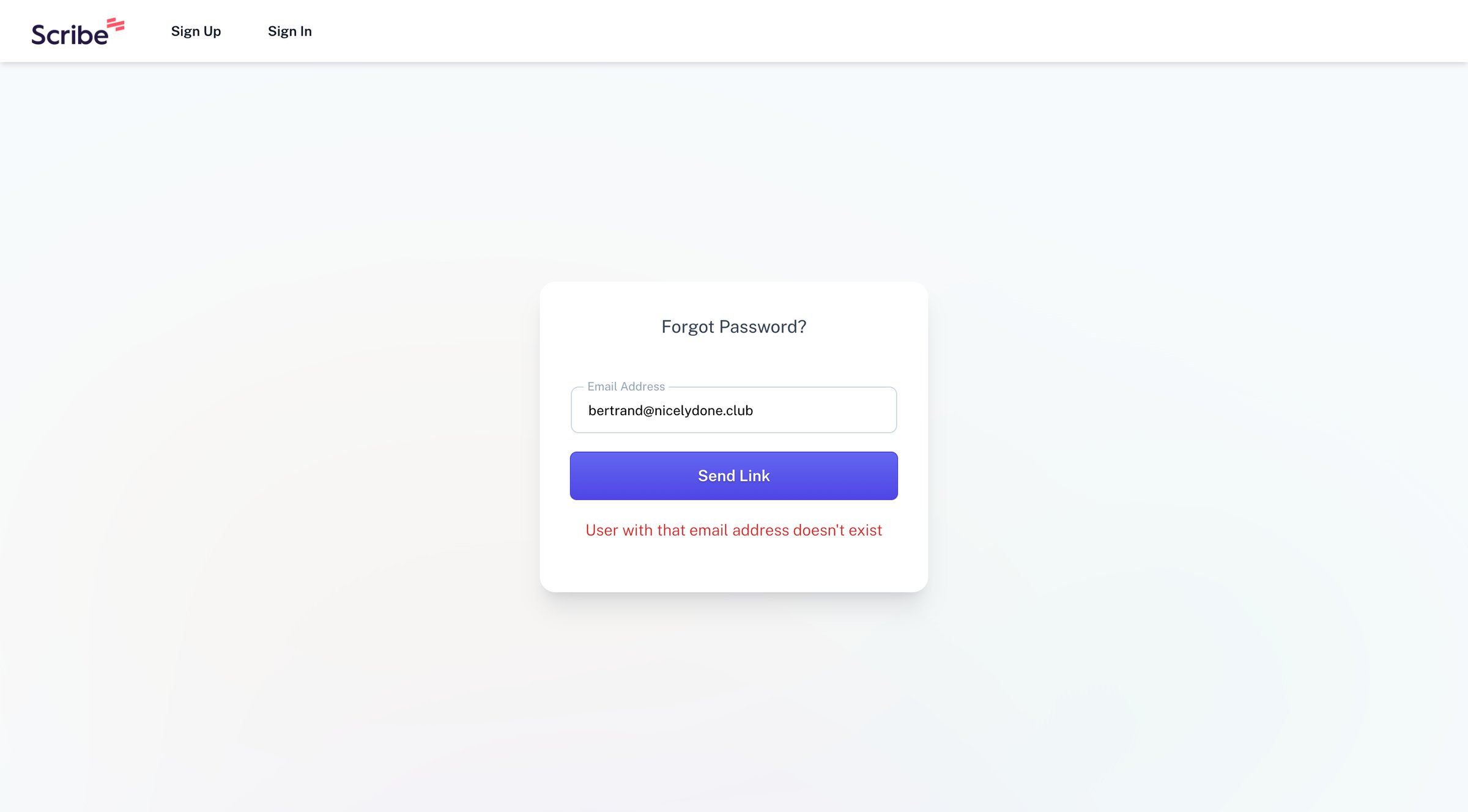 Scribe - Scribe - Reset Password screen