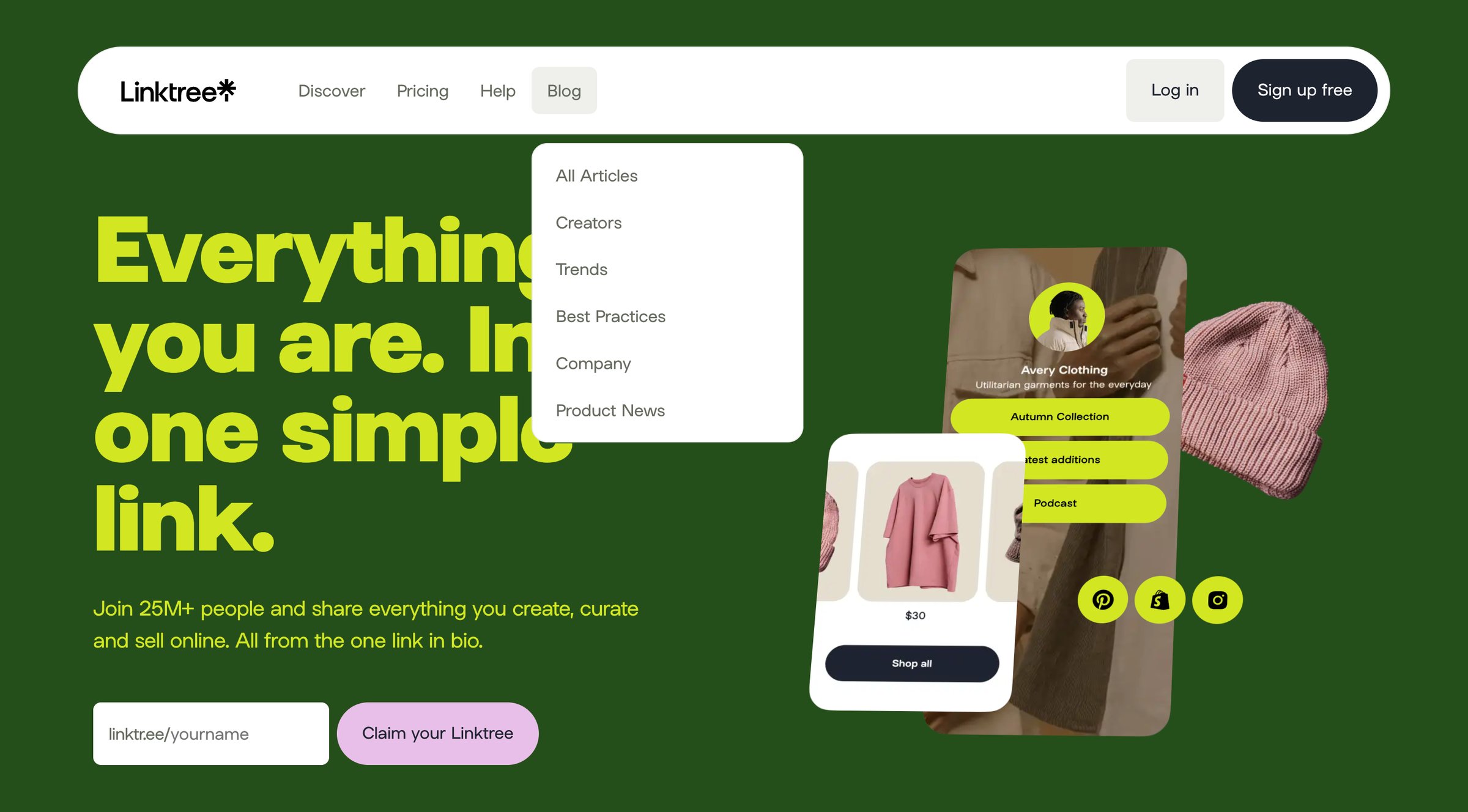 Linktree - Link in bio tool Everything you are, in one simple link | Linktree screen