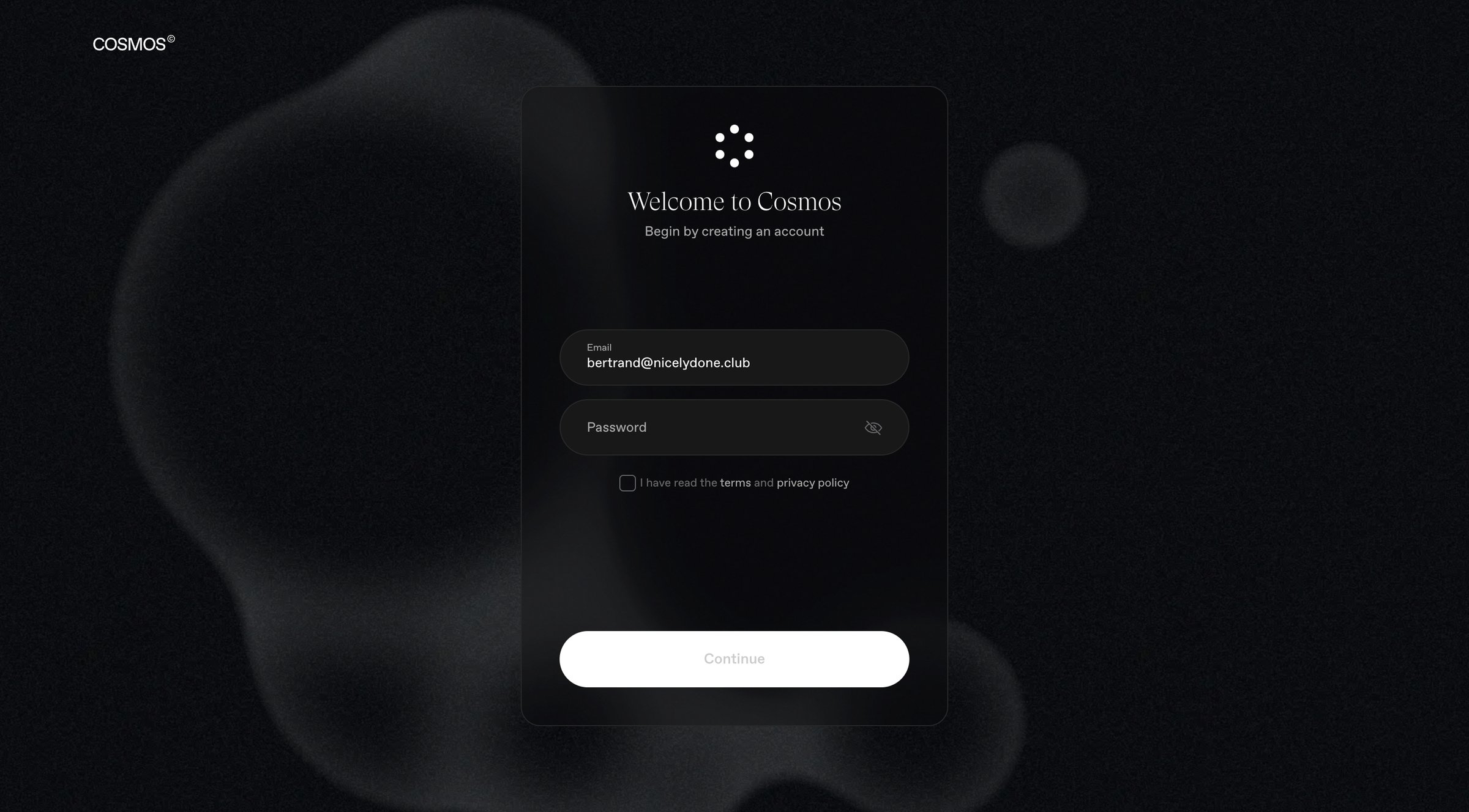 Cosmos - Cosmos - Onboarding screen