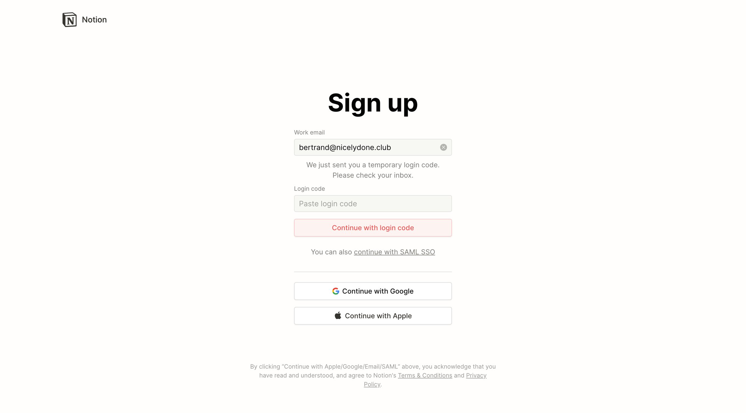 Notion - Notion - Sign up screen