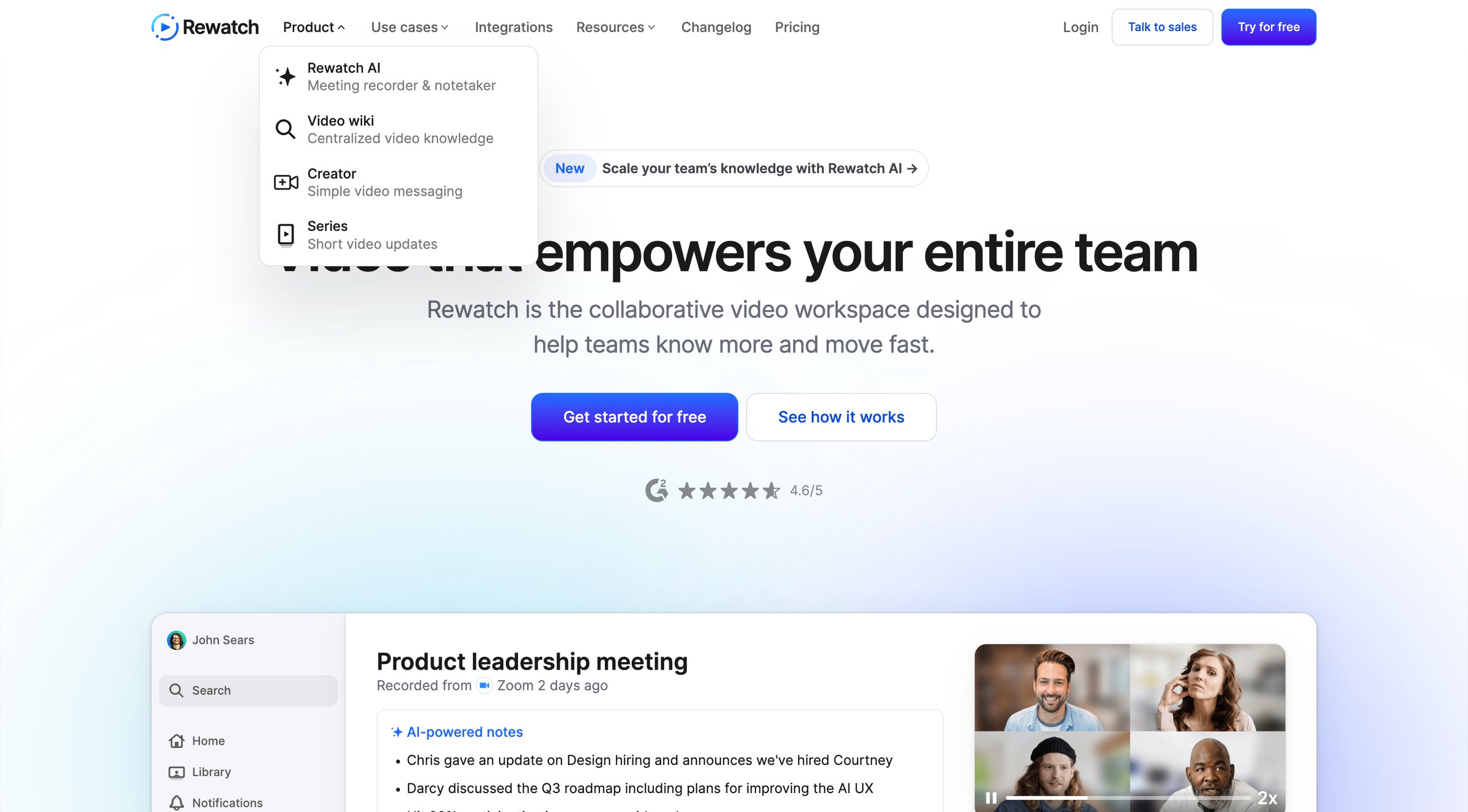 Rewatch - Rewatch Meeting Notes, Async Video Updates | Knowledge Hub screen