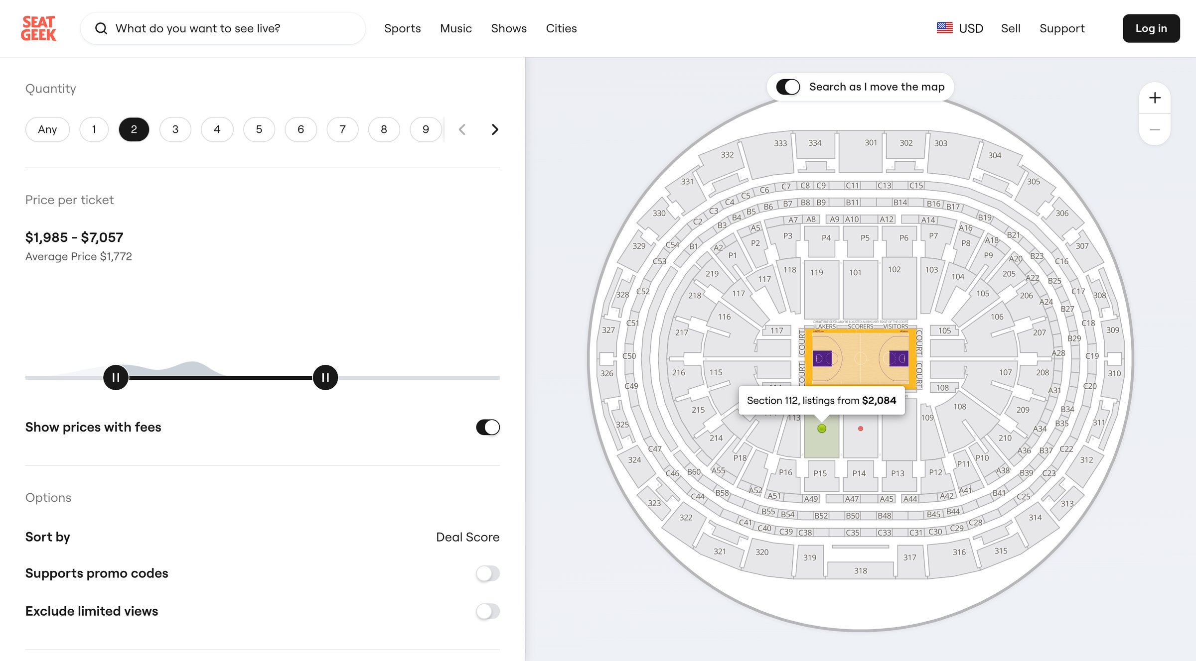 SeatGeek - Preseason Bucks at Lakers Tickets in Los Angeles Crypto.com Arena screen
