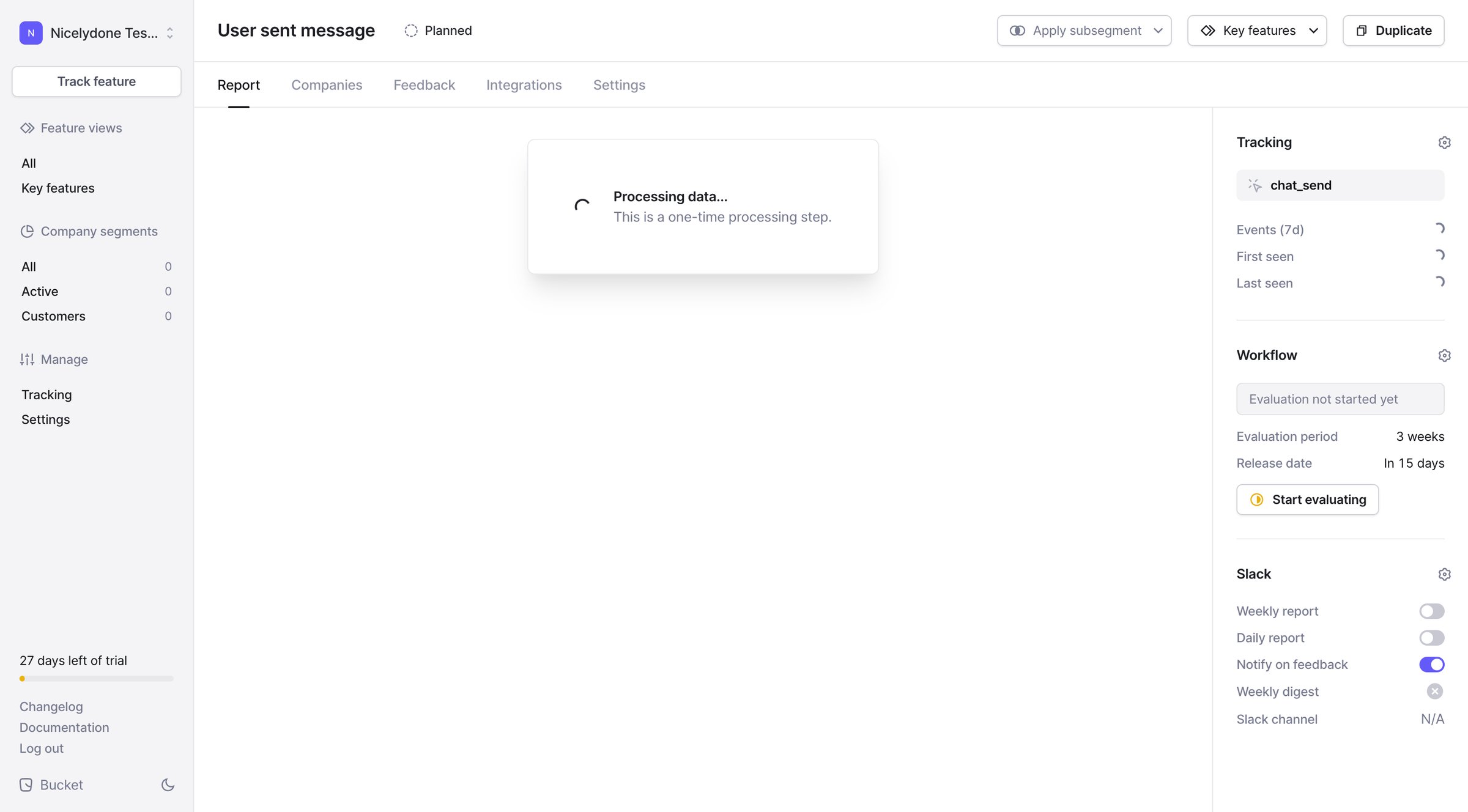 Bucket - Feature › User sent message › Report screen