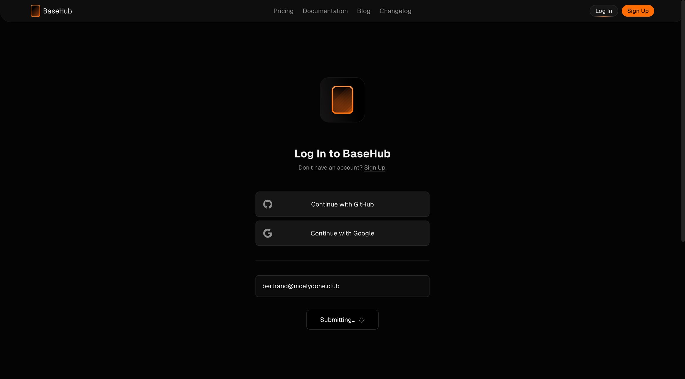 Basehub - Log In — BaseHub screen