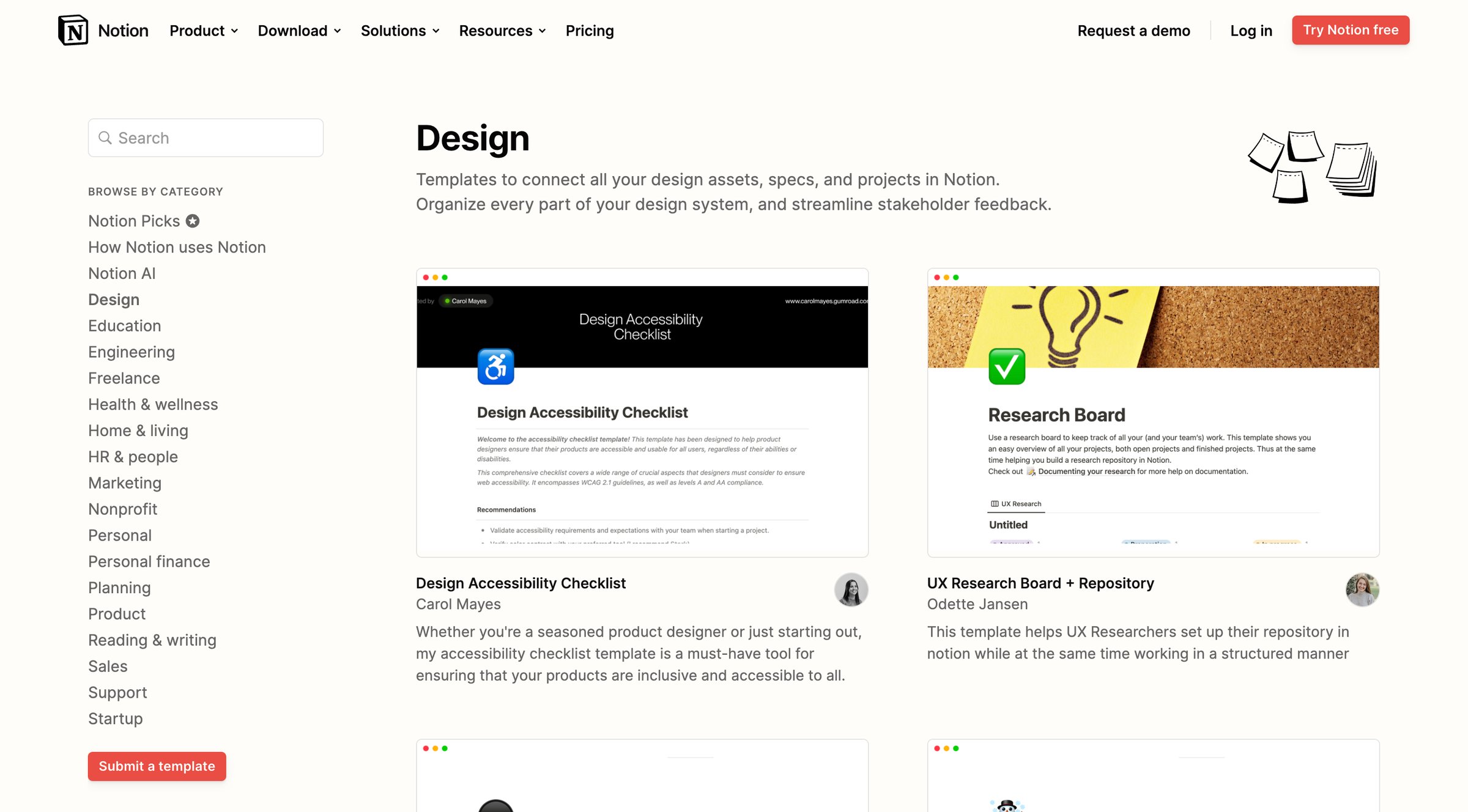 Notion - Design – Notion Template Gallery screen