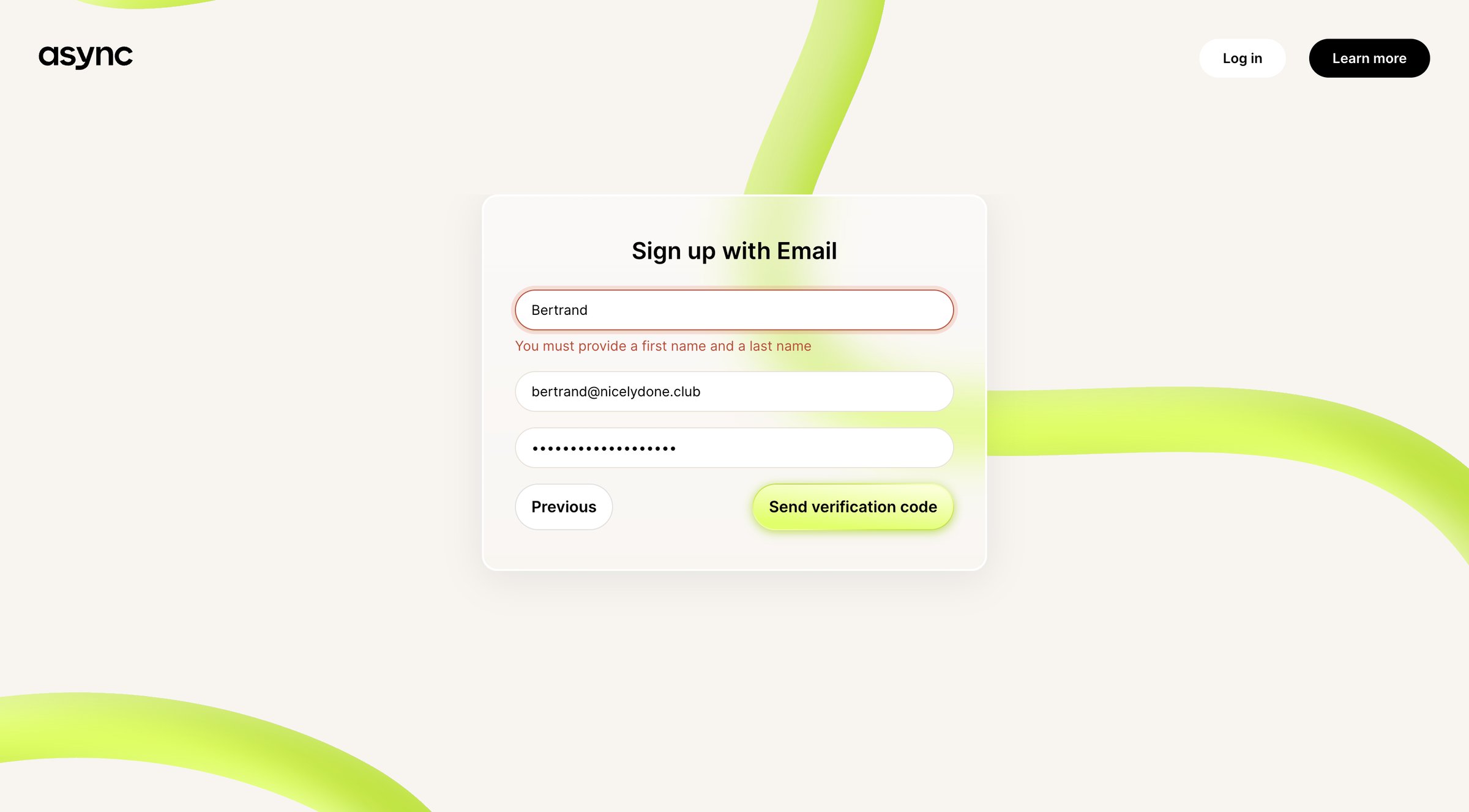 Async - Async | Sign up for free screen