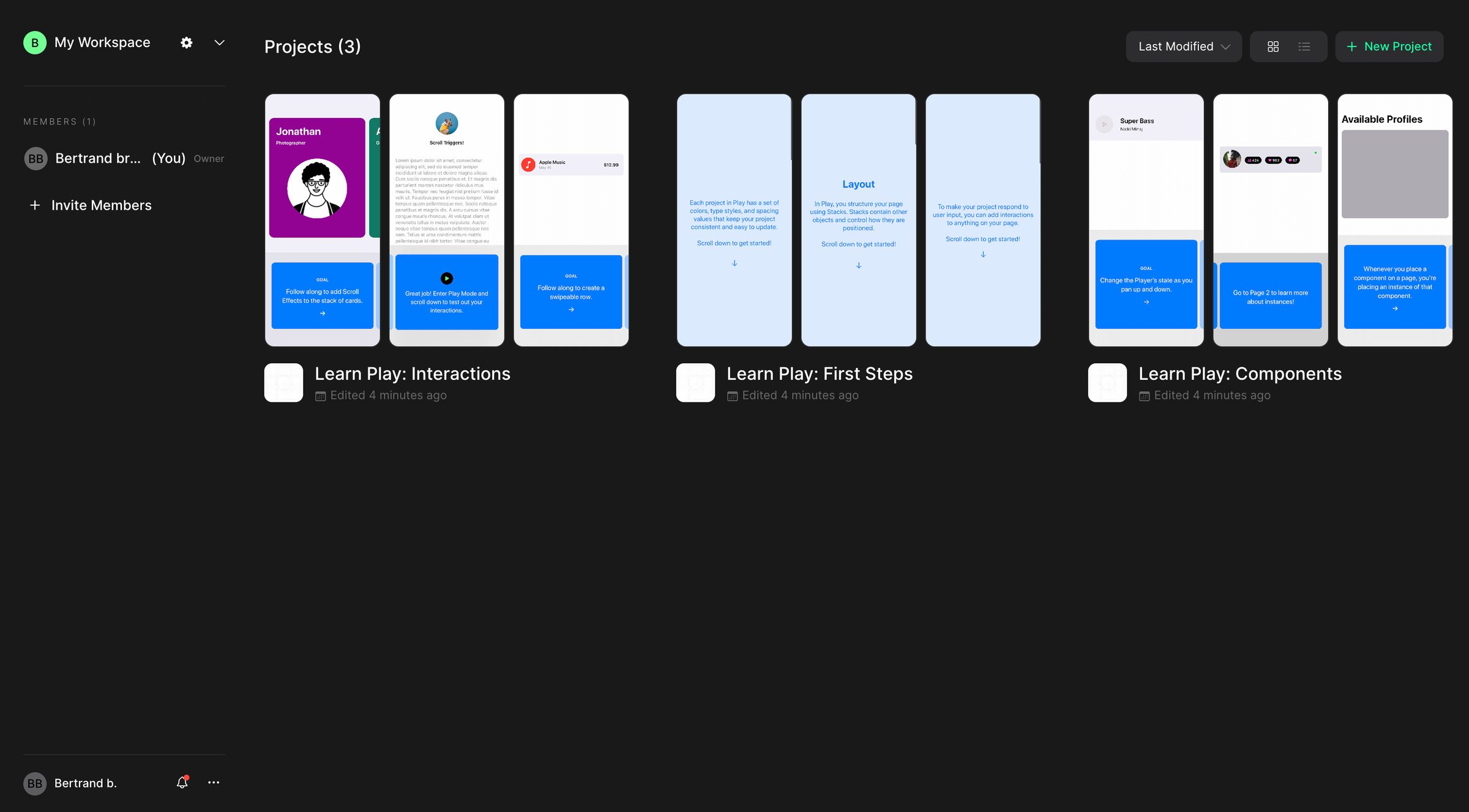 Play - My Workspace | Play screen