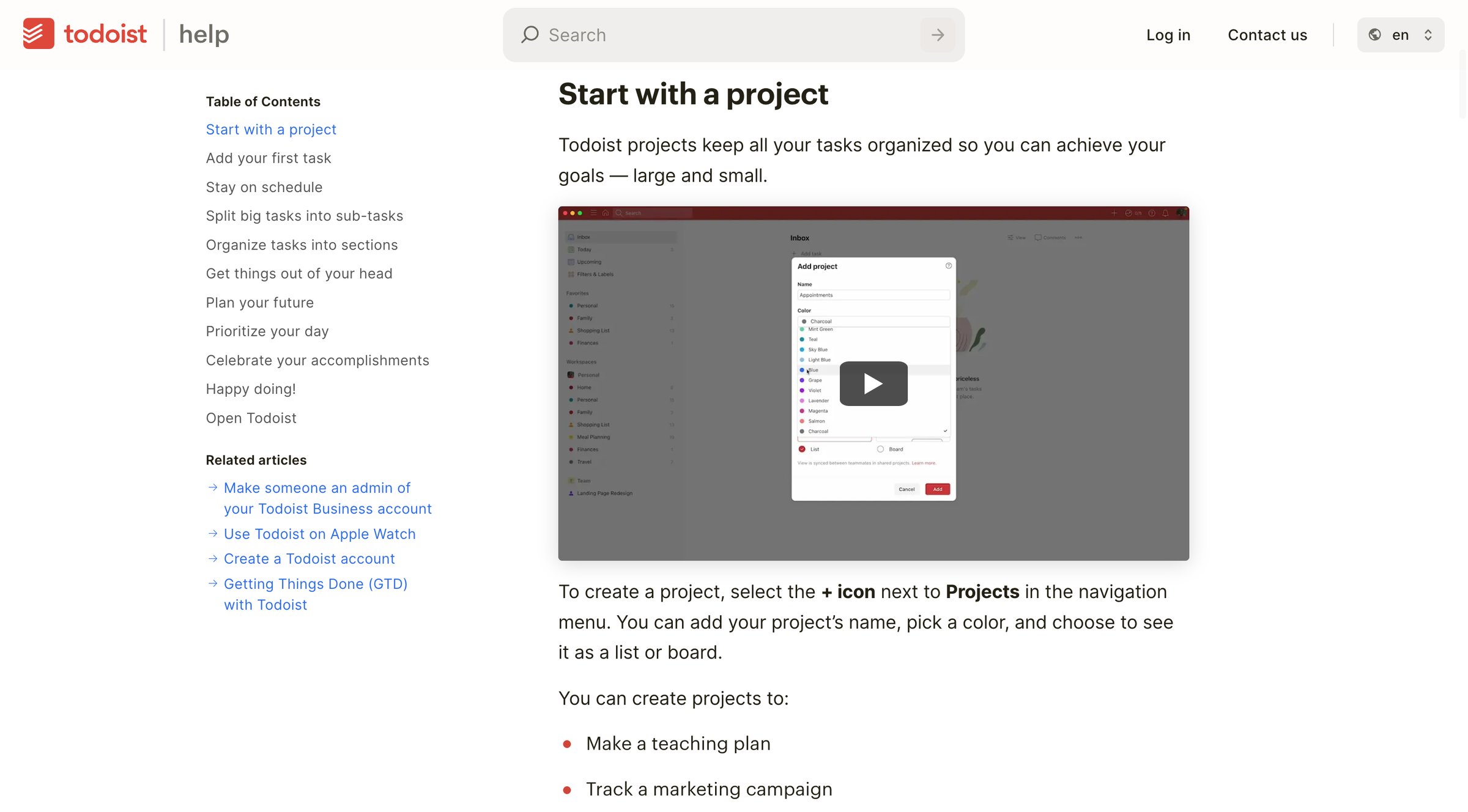Todoist - Get started with Todoist screen