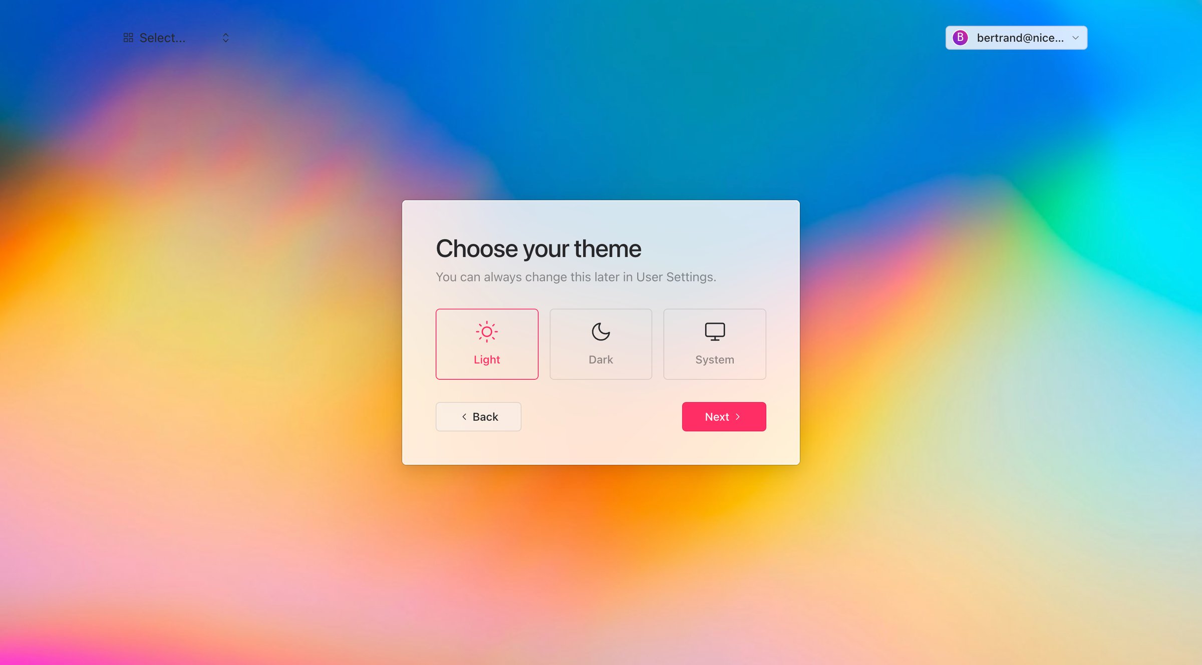 Raster - Choose your theme screen